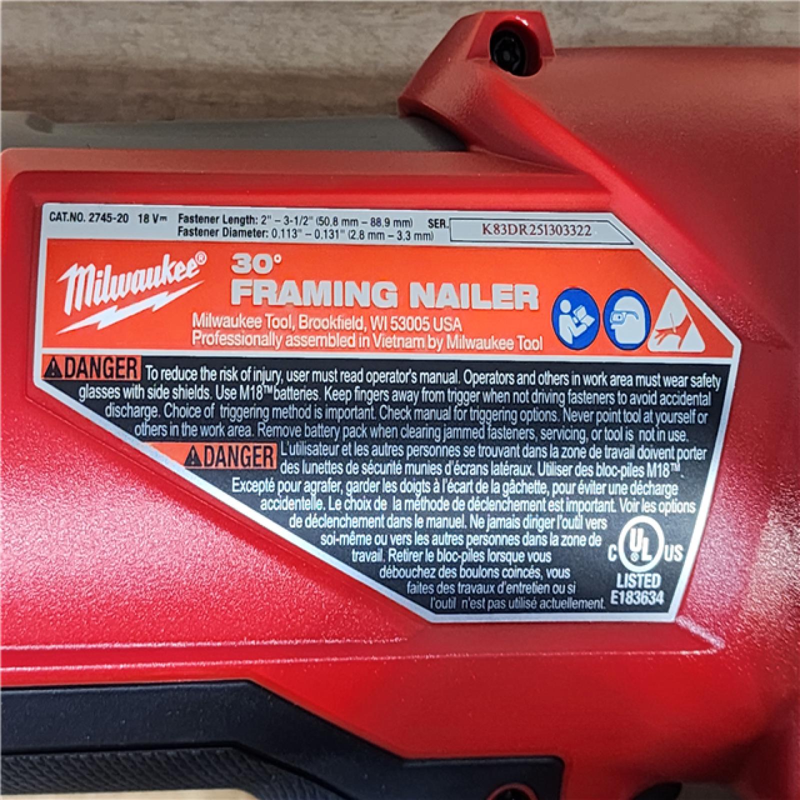 HOUSTON LOCATION - AS-IS (APPEARS LIKE NEW) Milwaukee FUEL 3-1/2 in. 18-Volt 30-Degree Lithium-Ion Brushless Cordless Framing Nailer (Tool-Only)