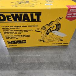 LIKE NEW- DEWALT 15 Amp Corded 12 in. Double Bevel Sliding Compound Miter Saw, Blade Wrench and Material Clamp