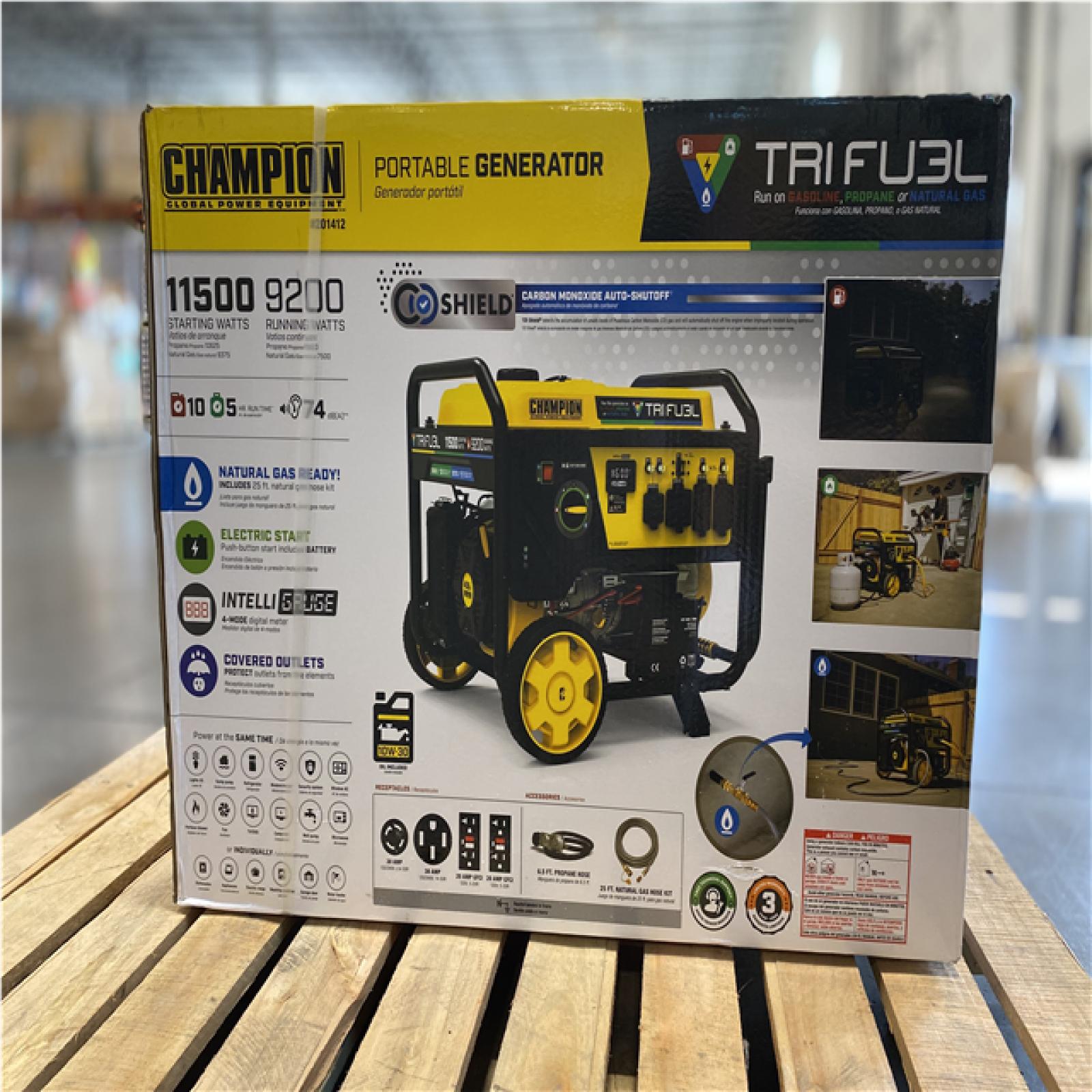 DALLAS LOCATION - NEW! CHAMPION 9000-Watt Electric Start Tri Fuel Generator  CO Shield