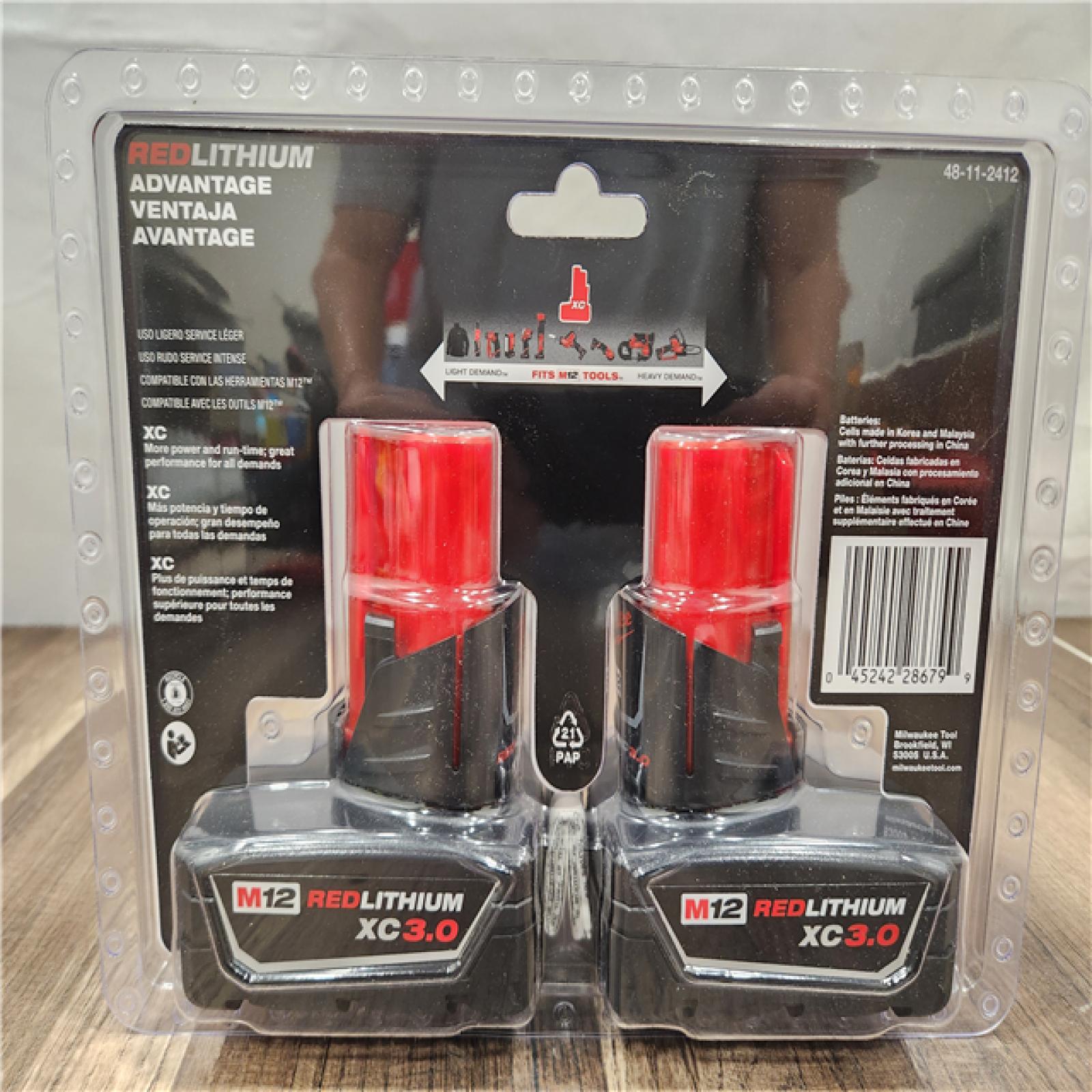 NEW- Milwaukee M12 12-Volt Lithium-Ion XC Extended Capacity 3.0Ah Battery Pack 3.0Ah (2-Pack)