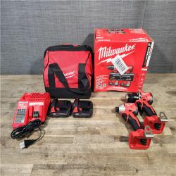 HOUSTON LOCATION - AS-IS Milwaukee M18 18V Lithium-Ion Brushless Cordless Compact Drill/Impact Combo Kit (2-Tool) W/(2) 2.0 Ah Batteries  Charger & Bag