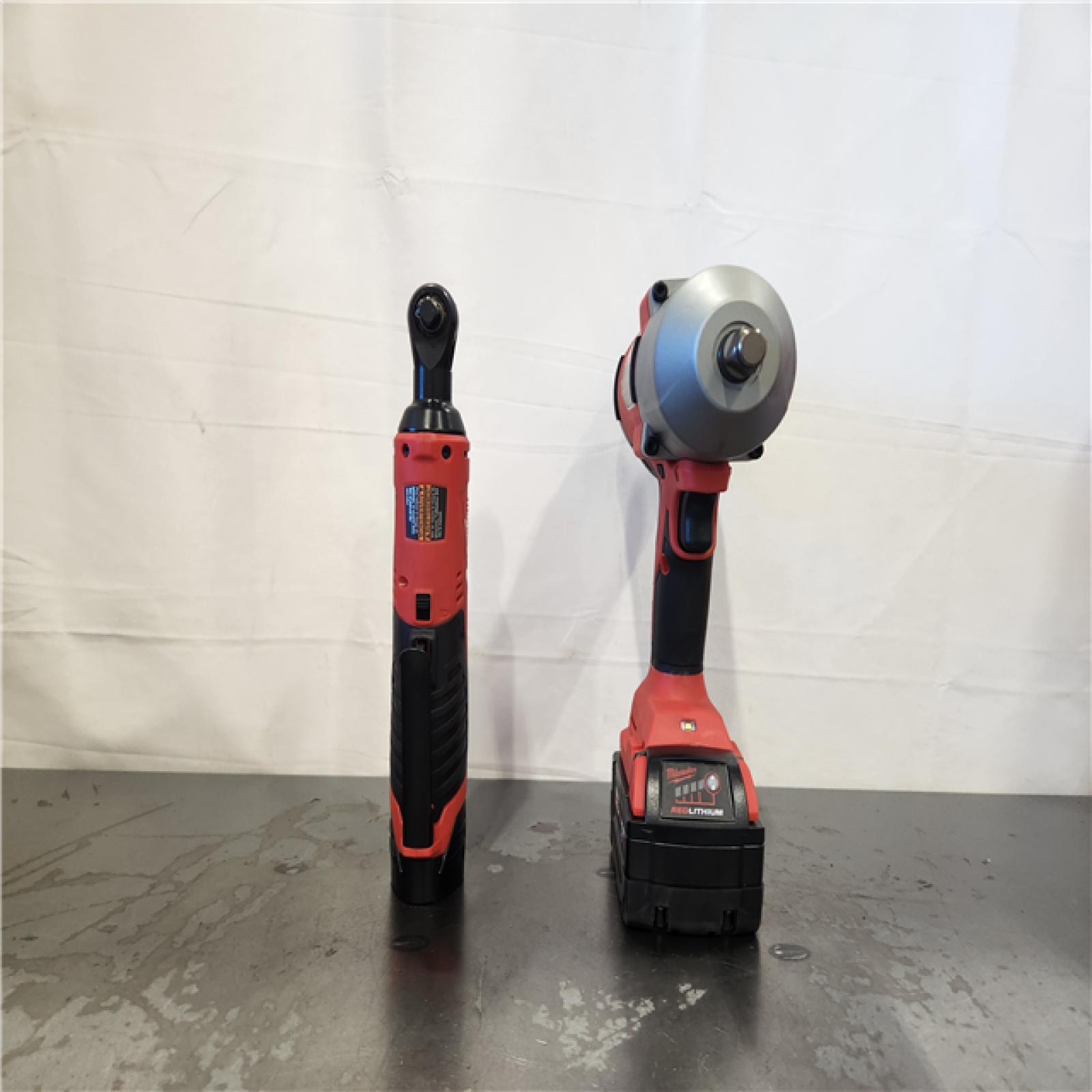 AS-IS- Milwaukee M12/M18 12/18V Lithium-Ion Cordless 3/8 in. Ratchet and 1/2 in.Combo Kit
