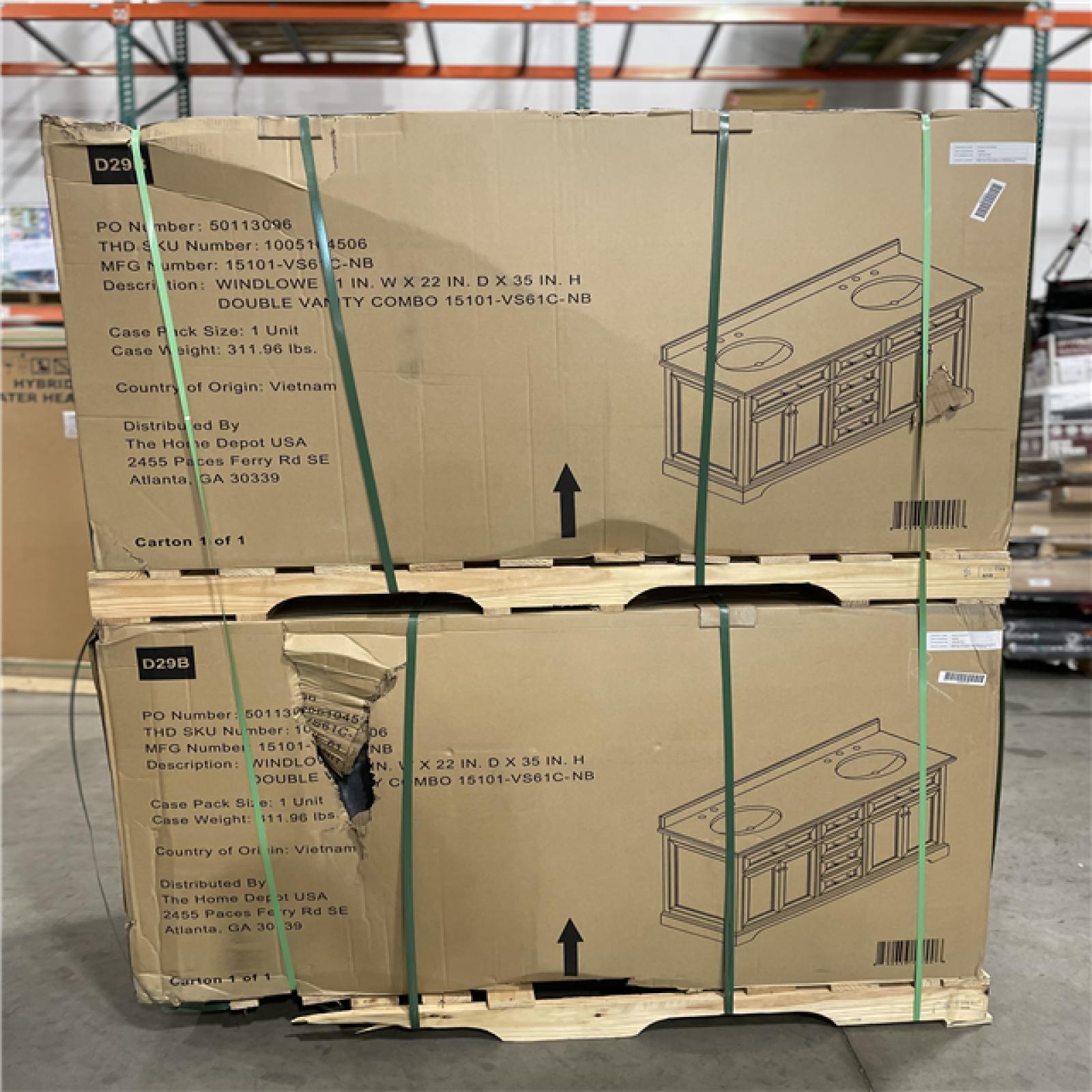 DALLAS LOCATION- AS-IS Home Decorators Collection  Windlowe 61 in. Double Sink Bath Vanity PALLET (2 UNITS)