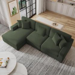 Phoenix AS-IS Uixe 118 in. Square Arm 3-Piece Corduroy Upholstered L-Shaped Sectional Sofa in. Green with Pillows