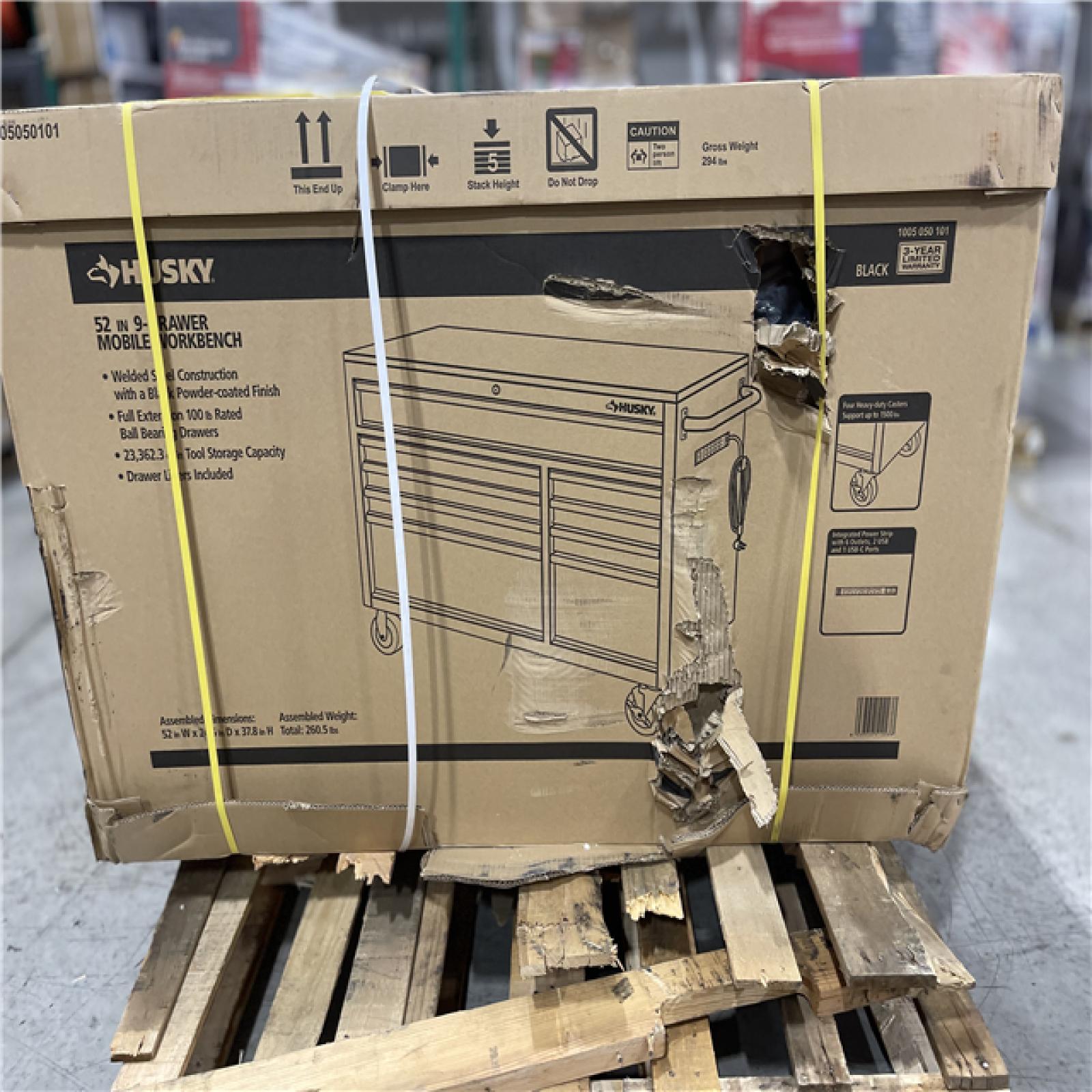 DALLAS LOCATION - Husky 52 in. W x 25 in. D Standard Duty 9-Drawer Mobile Workbench Tool Chest with Solid Wood Top in Gloss Black