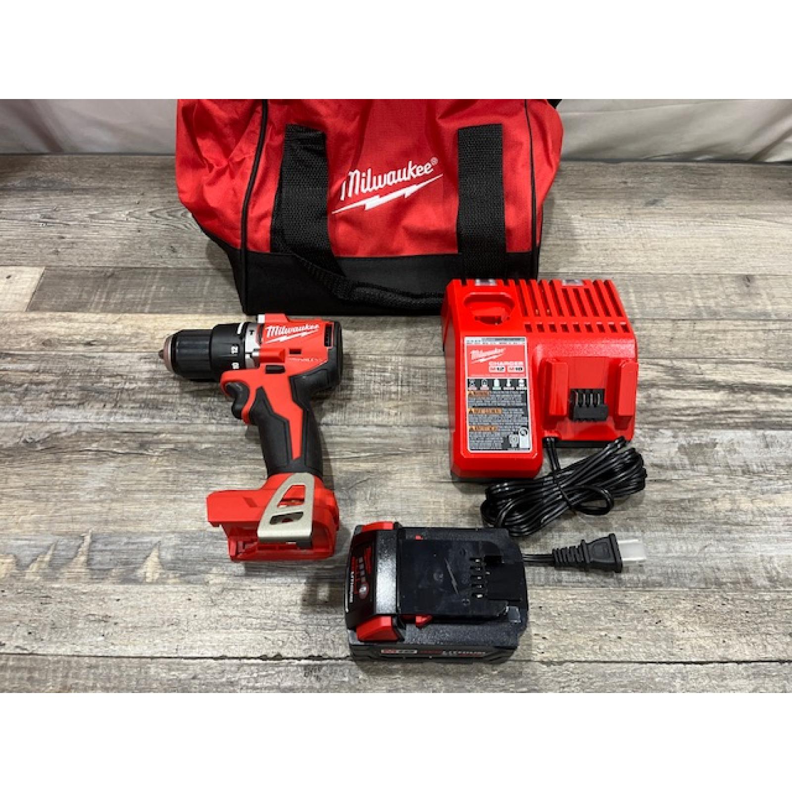 AS-IS Milwaukee 18V Lithium-Ion Brushless Cordless 1/2 in. Compact Hammer Drill/Driver Kit