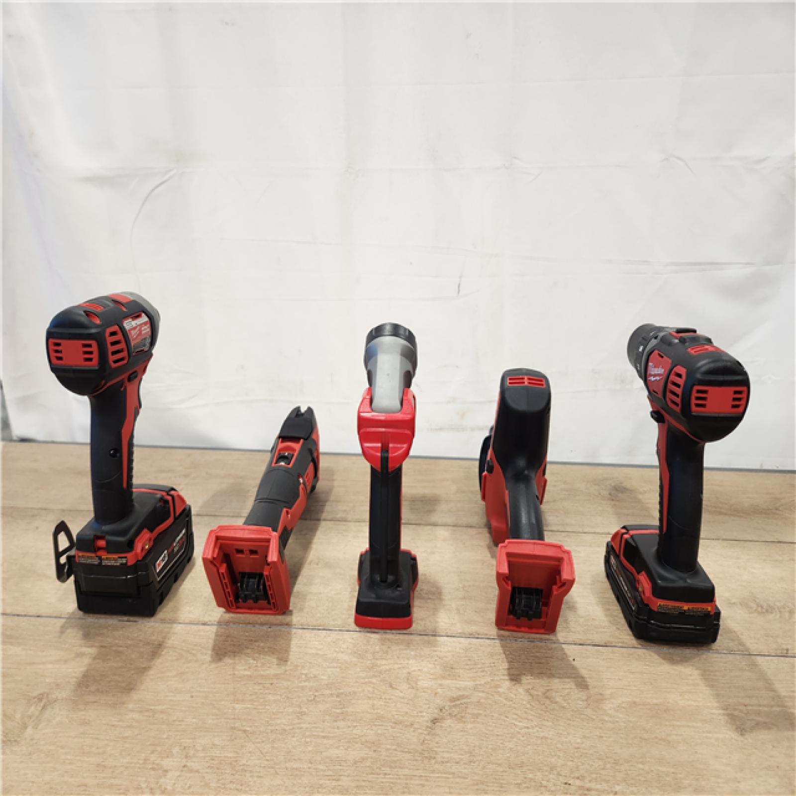 AS-IS- M18 18V Lithium-Ion Cordless Combo Kit (5-Tool) with (2) Batteries  Charger and Tool Bag