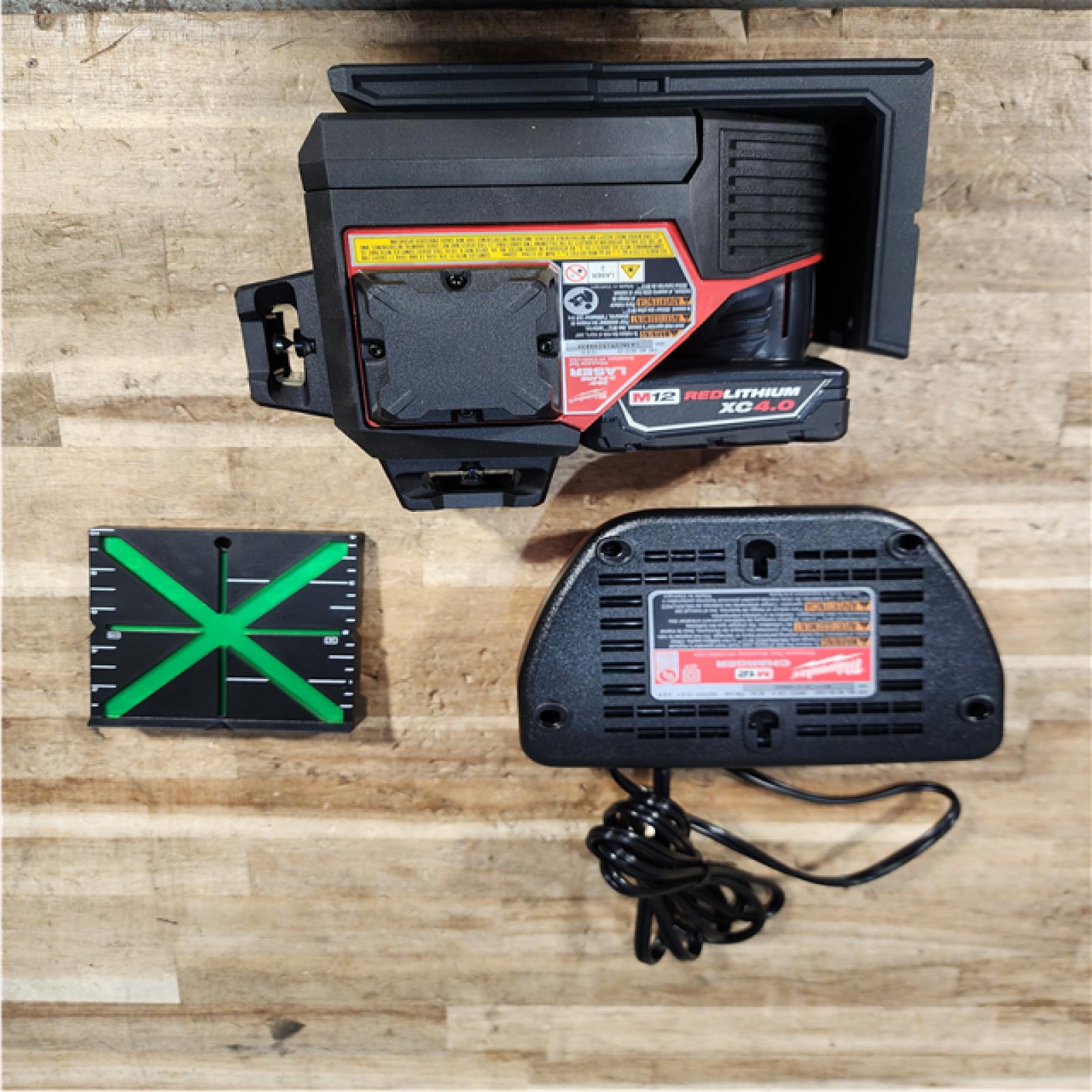 Houston Location Milwaukee 12-Volt Lithium-Ion Cordless Green 250 ft. 3-Plane Laser Level Kit