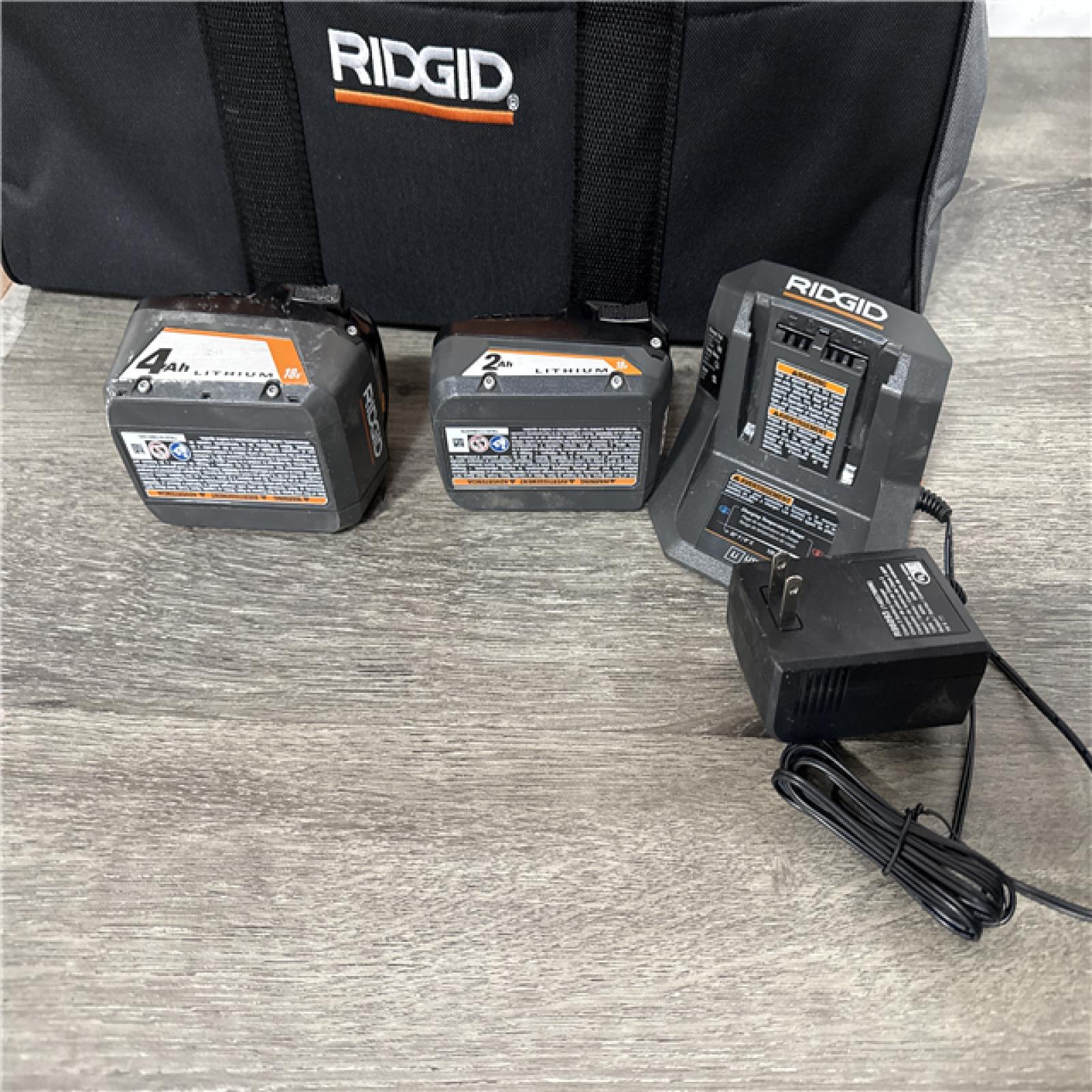 California AS-IS Ridgid 18V 8-Tool Combo Kit  Includes (2) Batteries  Charger & Bag