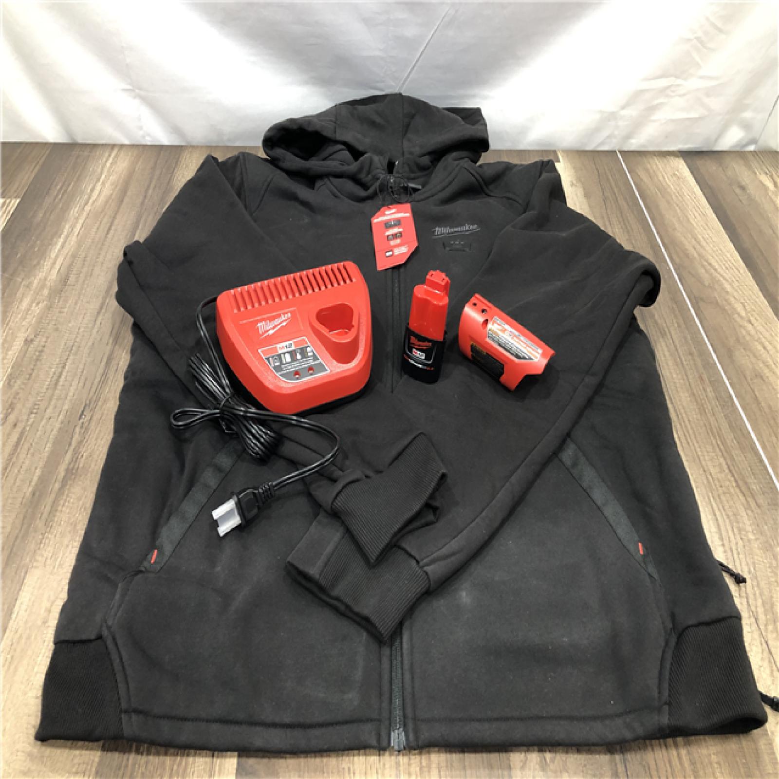 AS-IS Milwaukee Men's Large 12-Volt Lithium-Ion Cordless Black Heated Jacket Hoodie Kit