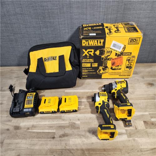 HOUSTON LOCATION - AS-IS DEWALT 20V MAX XR Cordless Drill/Driver, ATOMIC Impact Driver 2 Tool Combo Kit, (2) 2.0Ah Batteries, Charger, and Bag