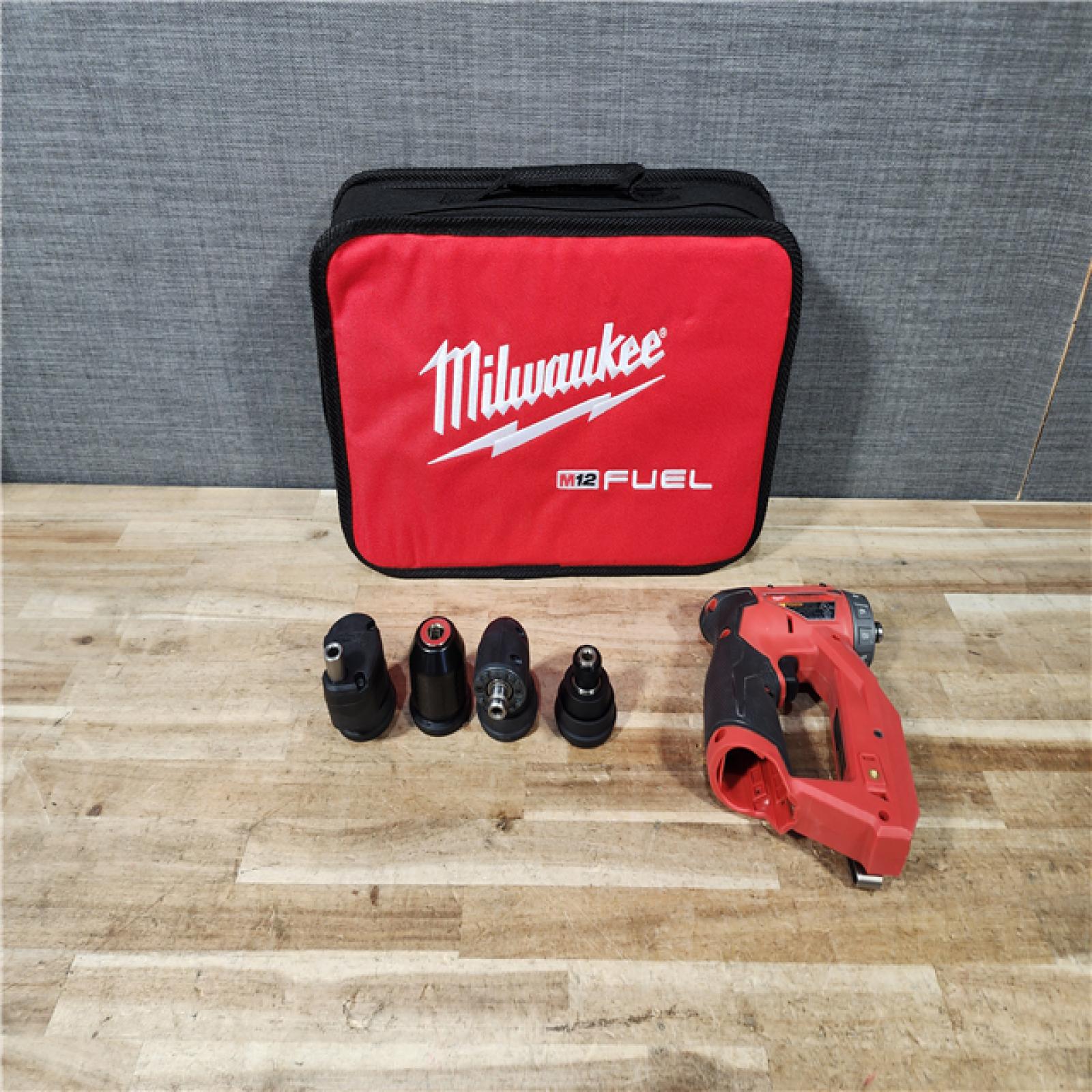 HOUSTON LOCATION - AS - IS Milwaukee FUEL 12V Lithium-Ion Brushless Cordless 4-in-1 Installation 3/8 in. Drill Driver with 4 Tool Head (Tool-Only)