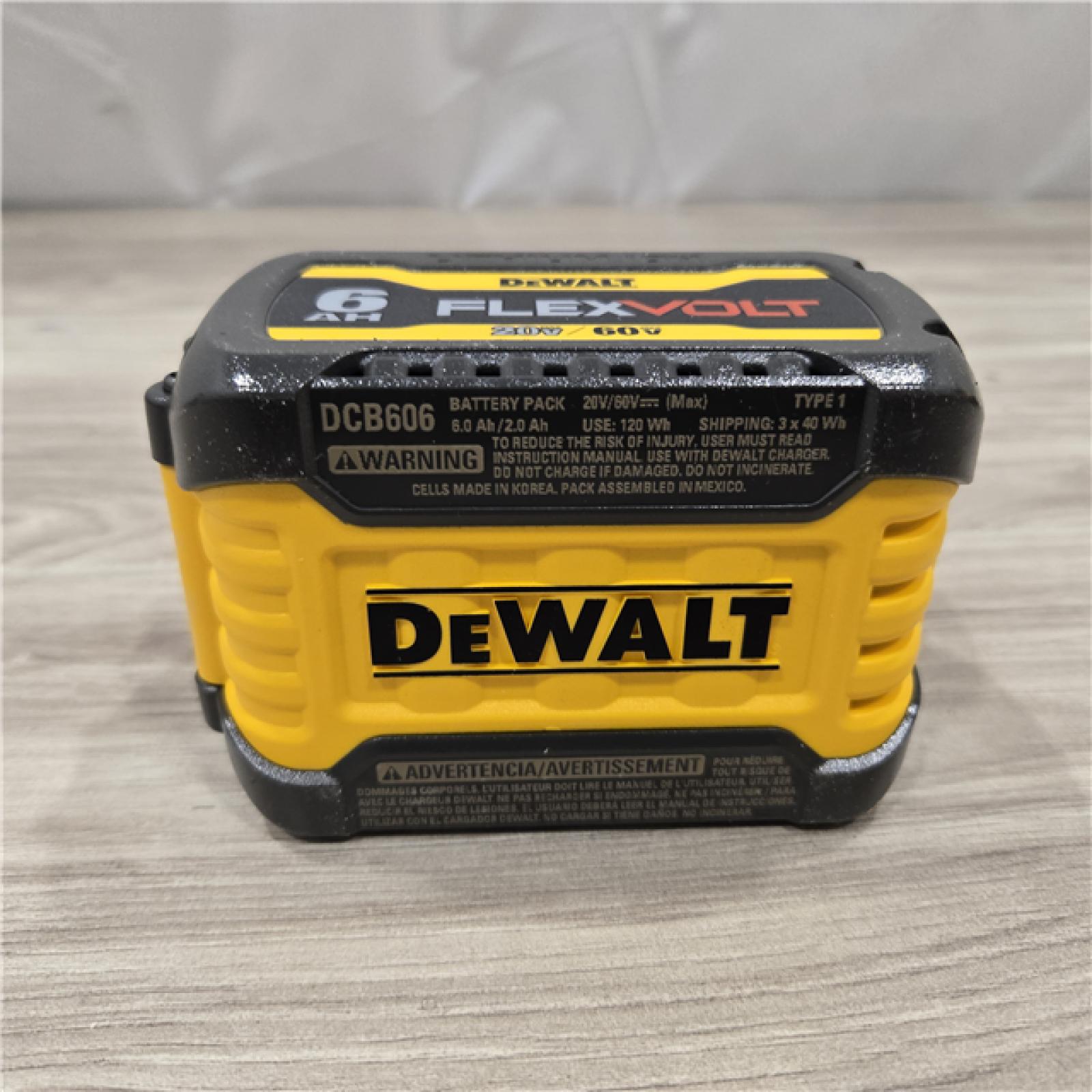 AS-IS DEWALT FLEXVOLT 20V/60V MAX Lithium-Ion 6.0Ah Battery Pack with 6 Amp Output Charger