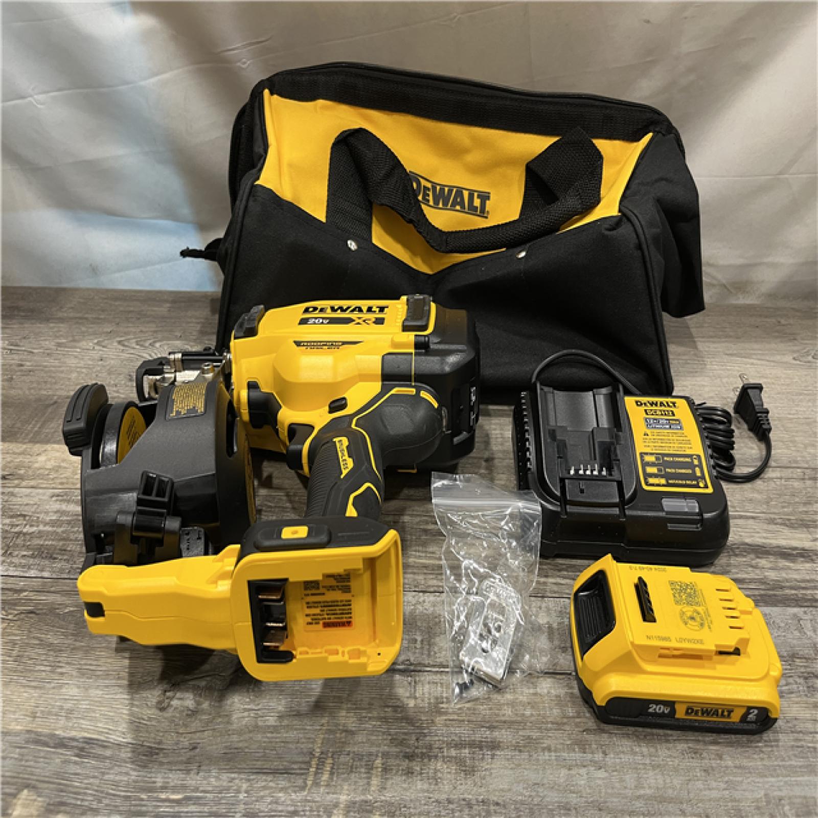 AS-IS DEWALT 20V MAX Lithium-Ion 15-Degree Electric Cordless Roofing Nailer Kit