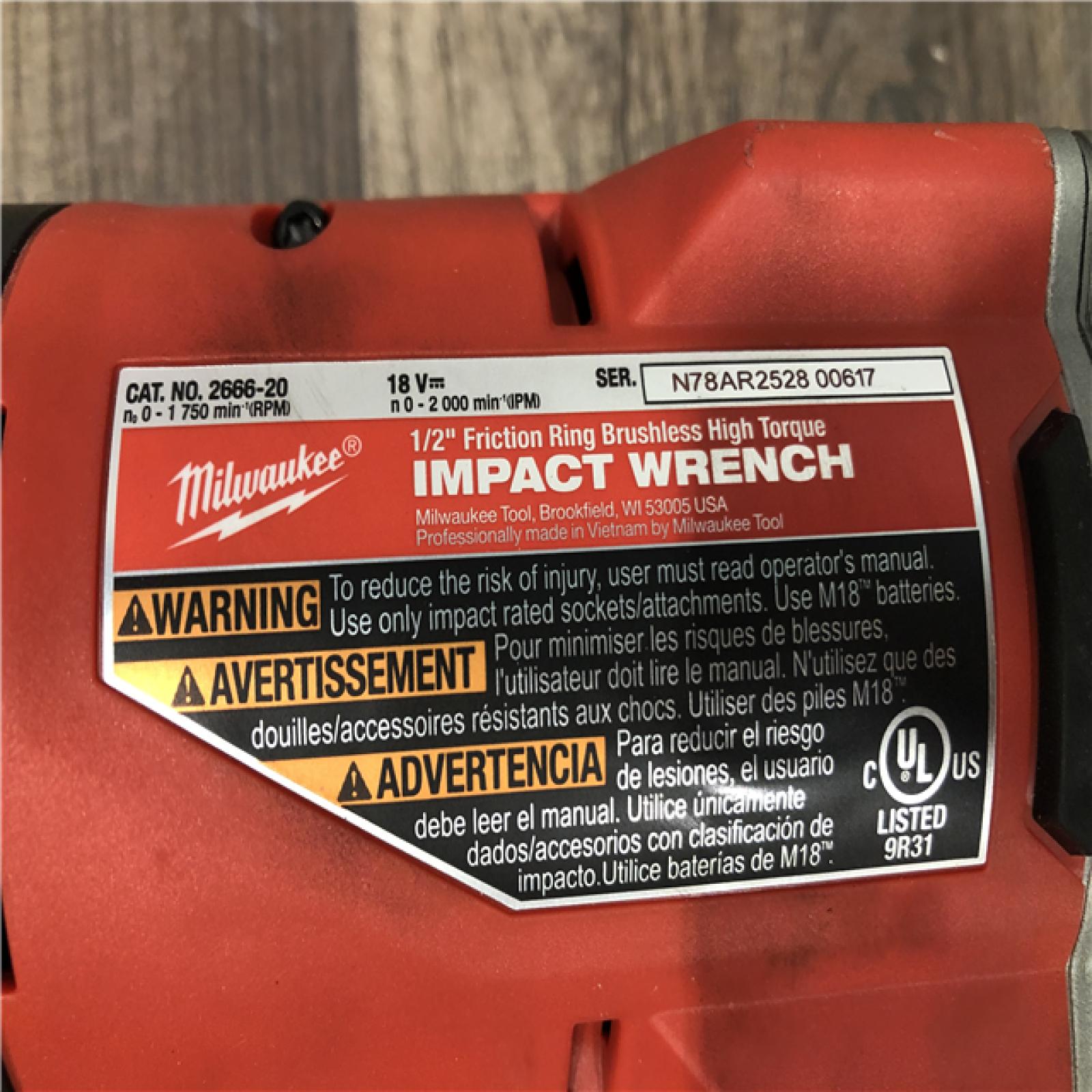 AS-IS Milwaukee 18-Volt Lithium-Ion Brushless 1/2 in. High Torque Impact Wrench with Friction Ring (Tool-Only)