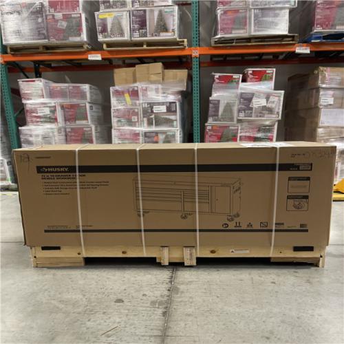 DALLAS LOCATION - Husky Standard Duty 72 in. W x 20 in. D 10-Drawer Black Mobile Workbench Cabinet with Solid Wood Top