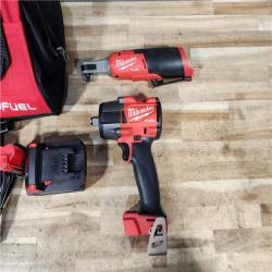 HOUSTON LOCATION - AS - IS Milwaukee FUEL 18V Cordless Mid Torque 1/2 in. Impact Wrench w/ M12 FUEL 3/8 in. Ratchet & Battery/Charger Combo Kit