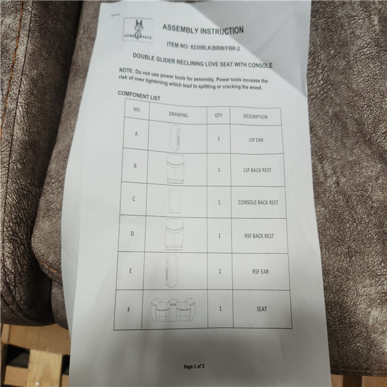 Phoenix NEW Home Elegance Double Glider Reclining Love Seat with Console in BLK/BRW/FBR-2