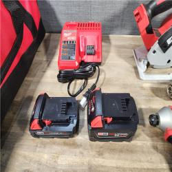 HOUSTON LOCATION - AS-IS (APPEARS LIKE NEW) Milwaukee M18 18-Volt Lithium-Ion Brushless Cordless Combo Kit (4-Tool) with 2-Batteries, 1-Charger and Tool Bag