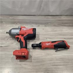 AS-IS Milwaukee M12/M18 12/18V Cordless 3/8 in. Ratchet and 1/2 in. High Torque Impact Wrench Kit