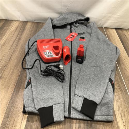 AS-IS Milwaukee Men's Large 12-Volt Lithium-Ion Cordless Gray Heated Jacket Hoodie Kit