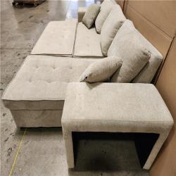 Phoenix Location AS-IS Harper & Bright Designs 104.5 in. Cream Chenille Full Size Sofa Bed, L Shaped Modern Sectional Sofa with Storage Chaise and 1 Stool