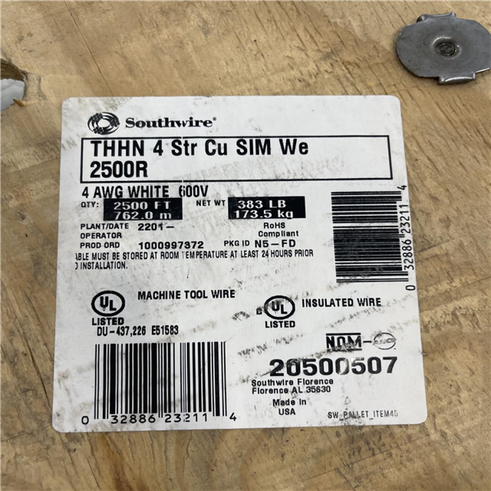 DALLAS LOCATION -  Southwire 2,500 ft. 4 White Stranded CU SIMpull THHN Wire (SEE NOTES)