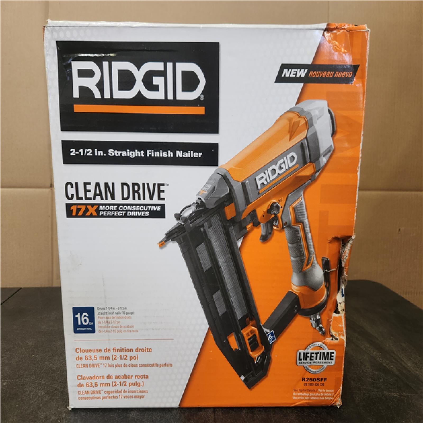 Phoenix NEW RIDGID Pneumatic 16-Gauge 2-1/2 in. Straight Finish Nailer with CLEAN DRIVE Technology