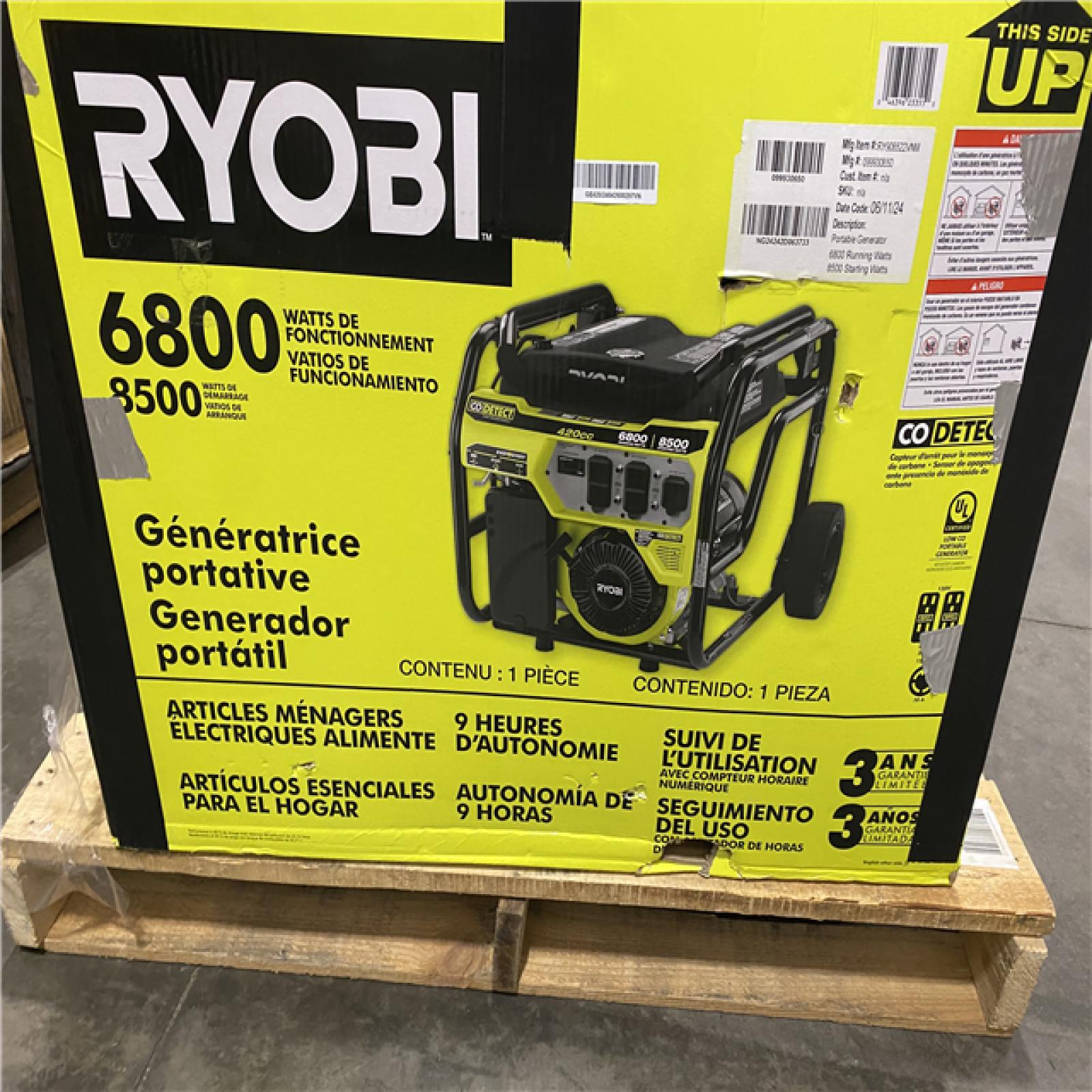 Dallas Location - As-Is RYOBI 6800-Watt Gasoline Powered Portable Generator