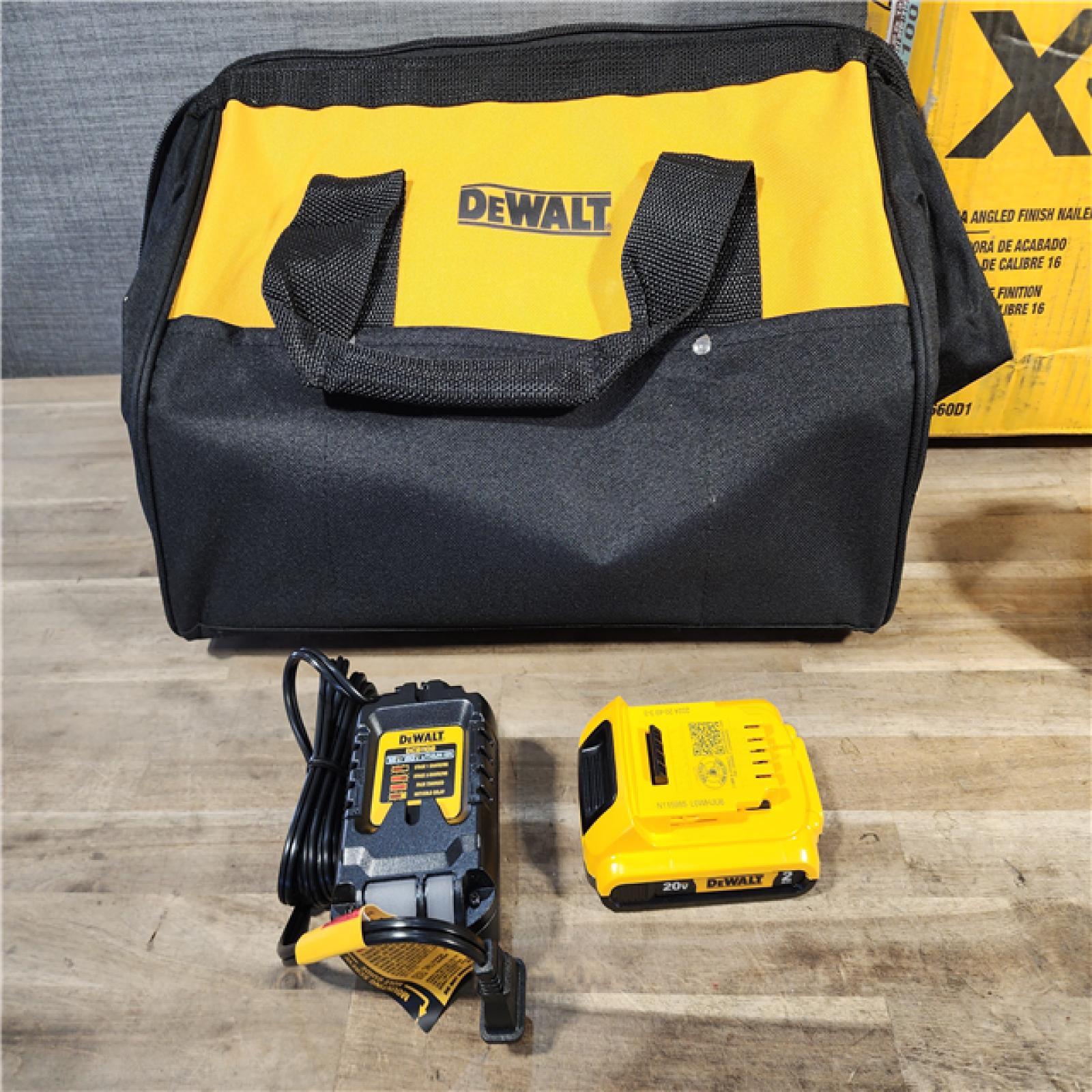 HOUSTON LOCATION - AS-IS DeWalt 20V 16 Gauge Cordless Angled Finish Nailer Kit W/ 2Ah Battery