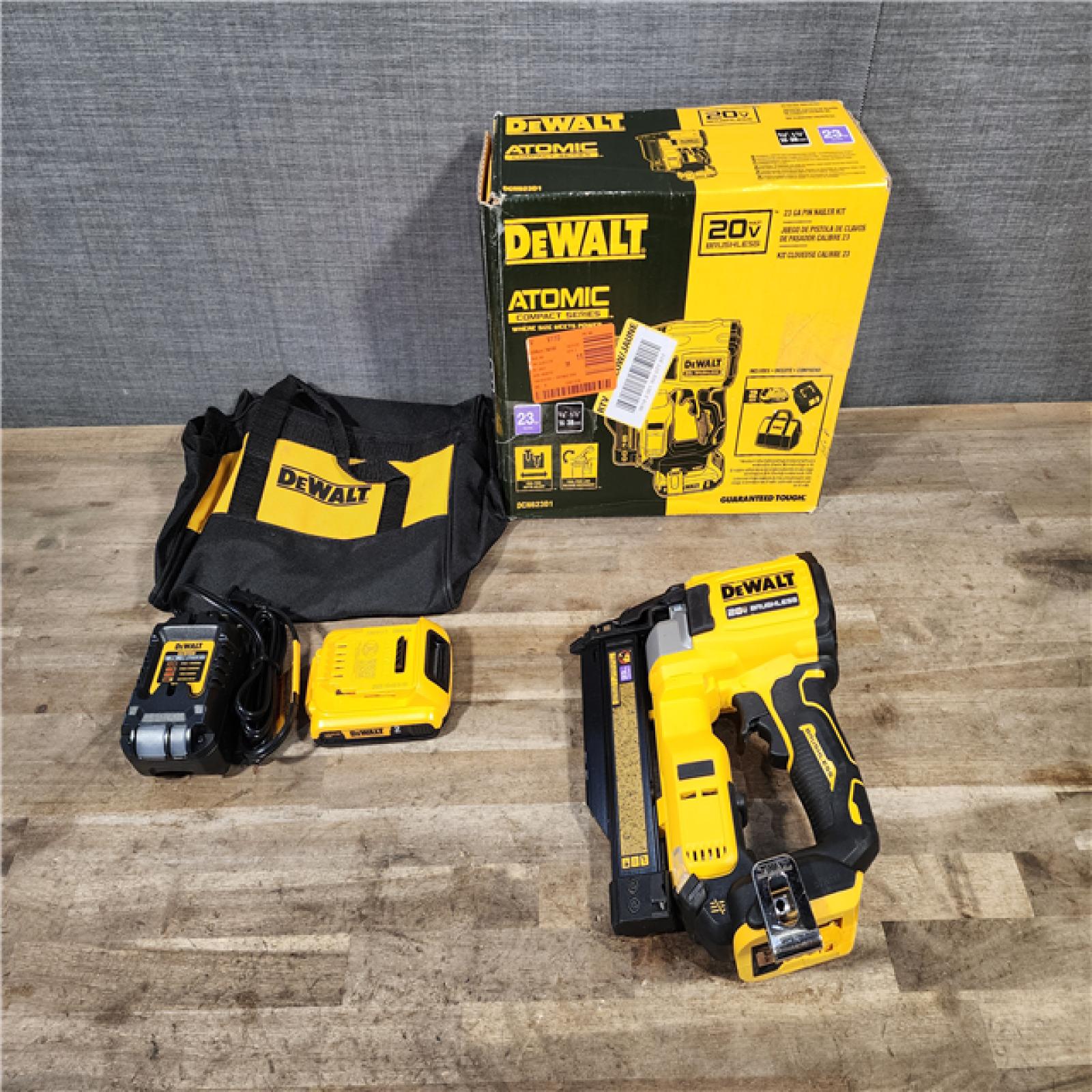 HOUSTON LOCATION - AS-IS DeWalt DCN623D1 20V MAX Atomic Compact Cordless Pin Nailer Kit