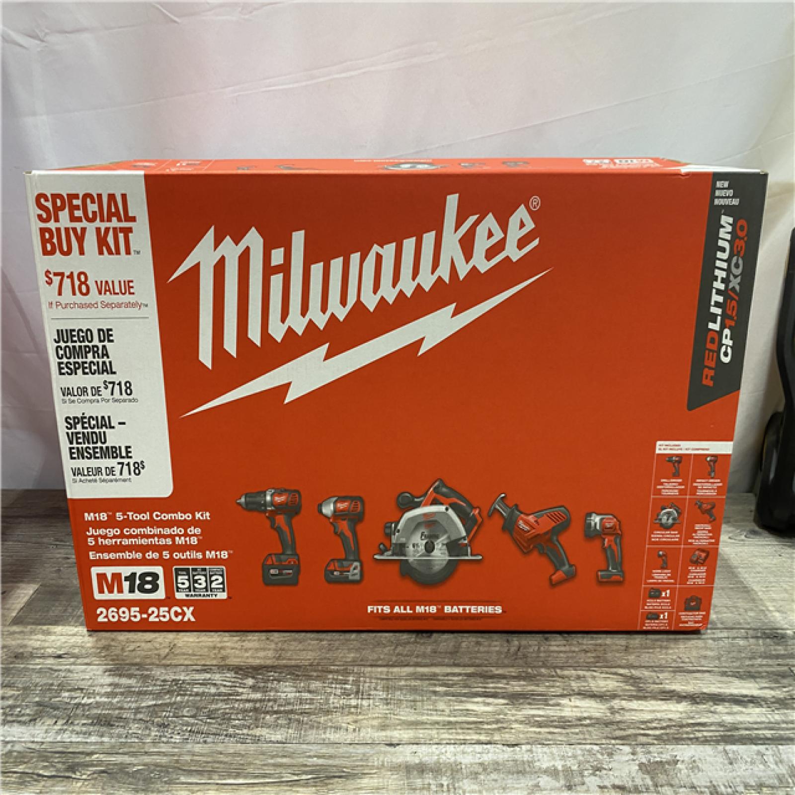 NEW - Milwaukee 18V Lithium-Ion Cordless (5-Tool) Combo Kit