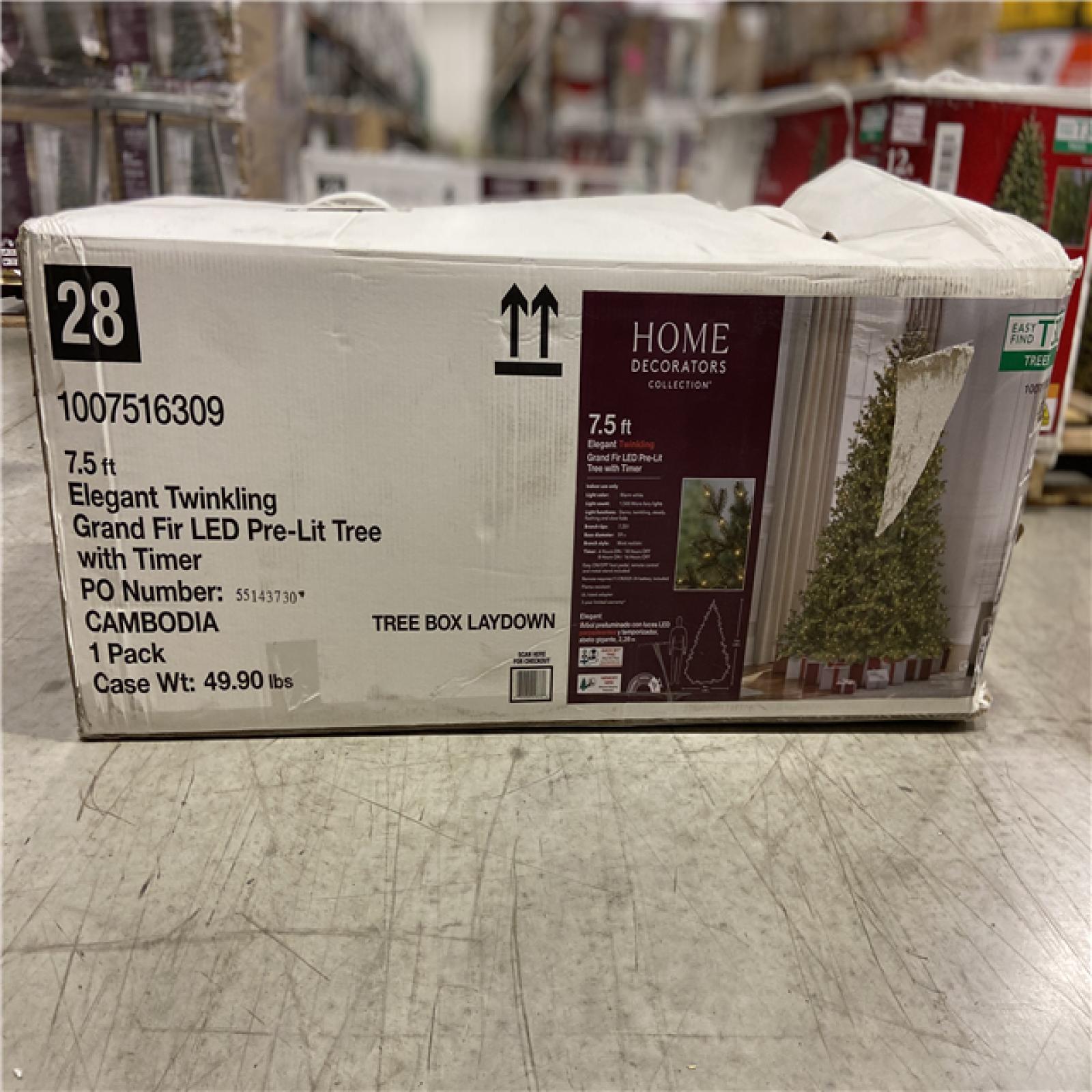 DALLAS LOCATION - Home Decorators Collection 7.5 ft. Elegant Twinkling Grand Fir LED Pre-Lit Artificial Christmas Tree with Timer T32