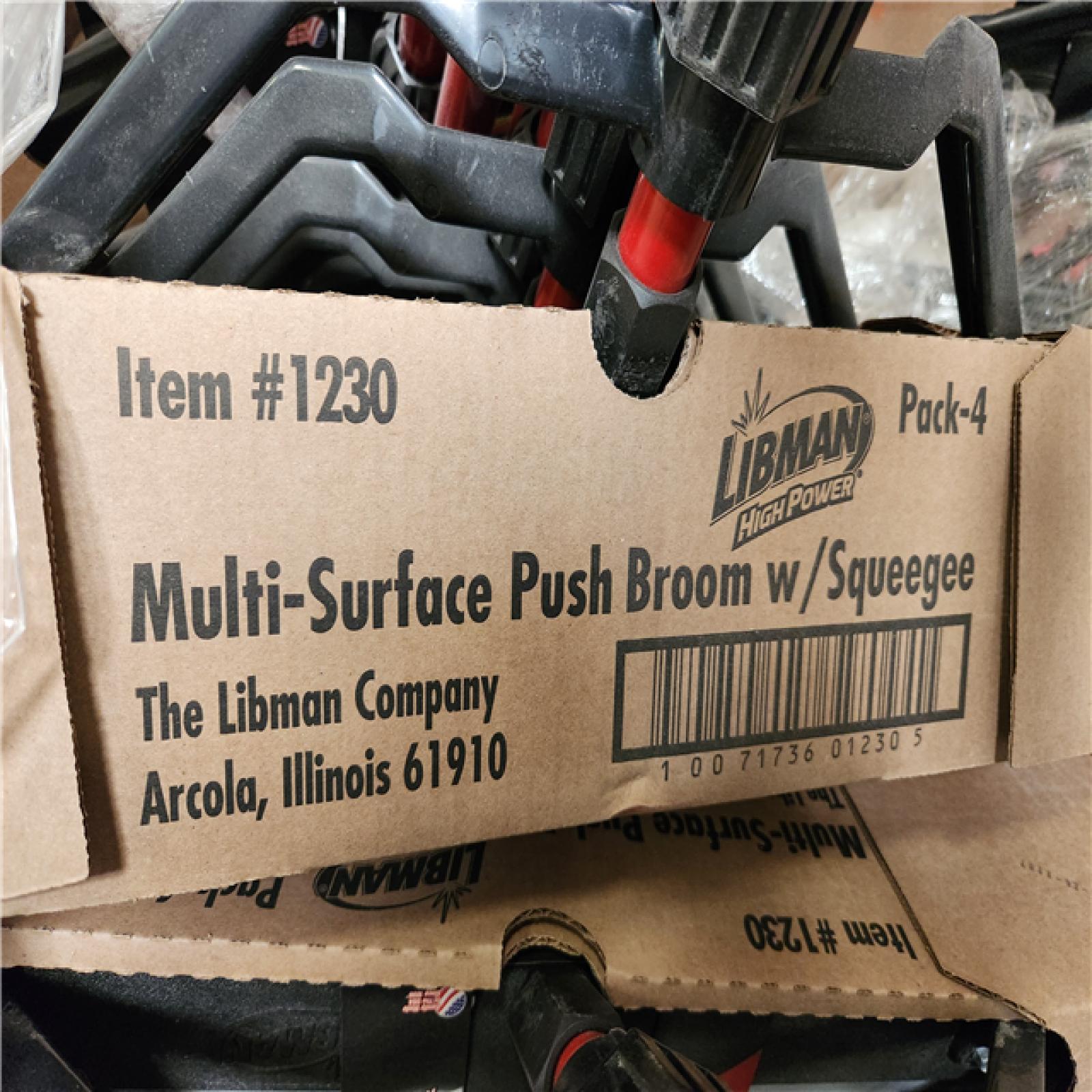 Phoenix Location AS-IS Libman 24 in. High Power Heavy-Duty Multi-Surface Squeegee Push Broom with Brace and Steel Handle Pallet (36-Brooms)
