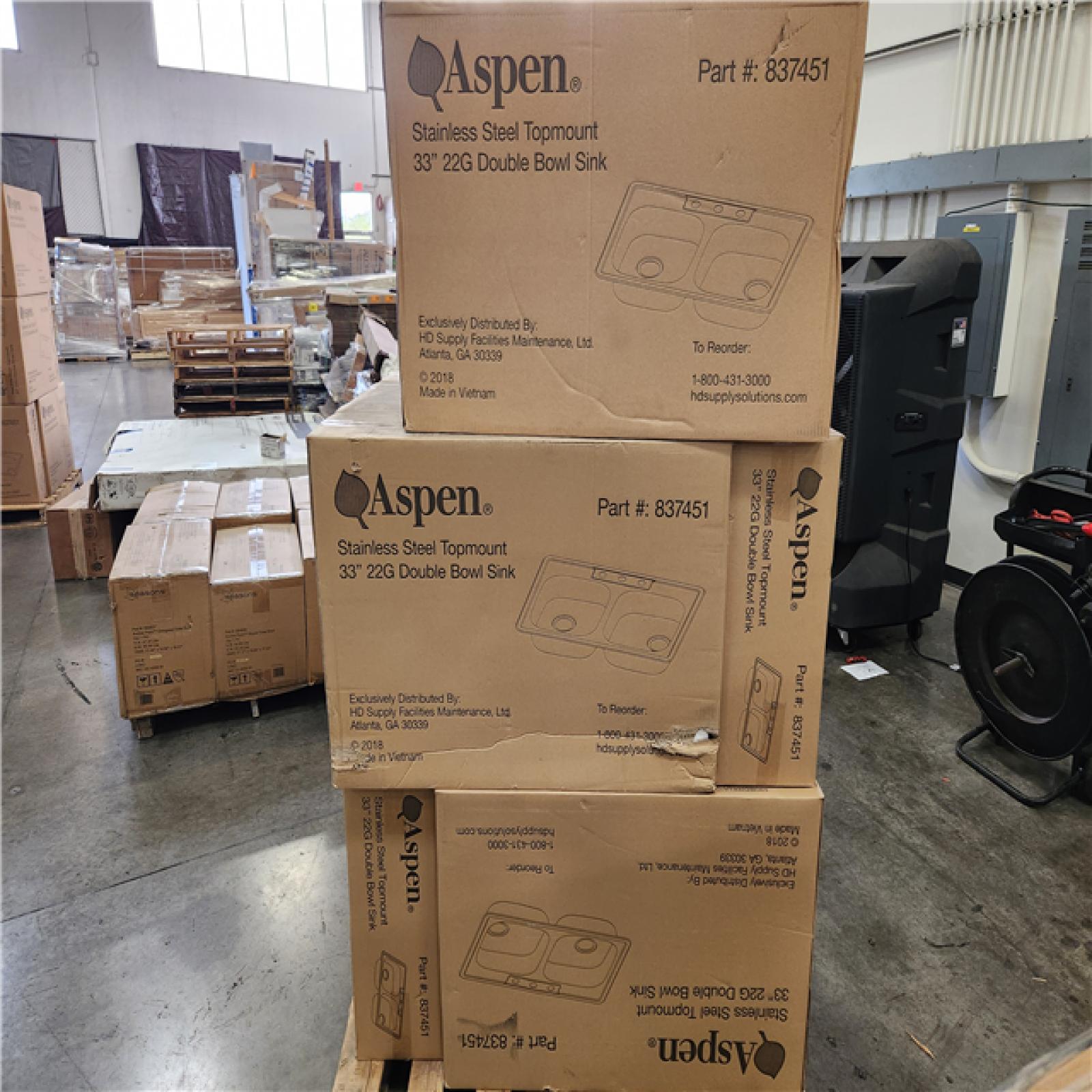 Phoenix Location NEW Aspen Stainless Steel Top mount 33 22G Double Bowl Sink Pallet (14 Sinks)