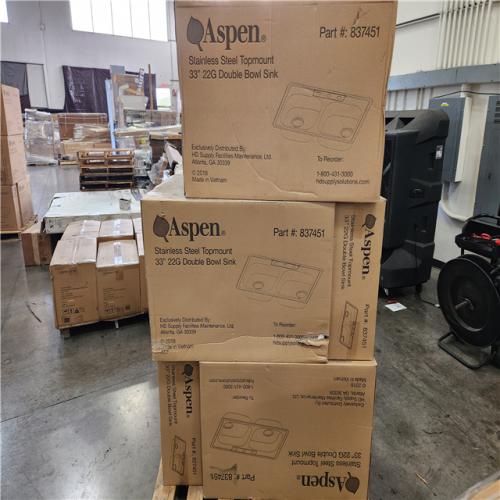 Phoenix Location NEW Aspen Stainless Steel Top mount 33 22G Double Bowl Sink Pallet (14 Sinks)