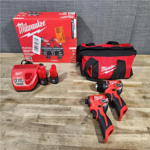 HOUSTON LOCATION - AS-IS (APPEARS LIKE NEW) M12 12-Volt Lithium-Ion Brushless Cordless Subcompact Drill and Impact Driver Combo Kit W/2 Batteries and Bag (2-Tool)