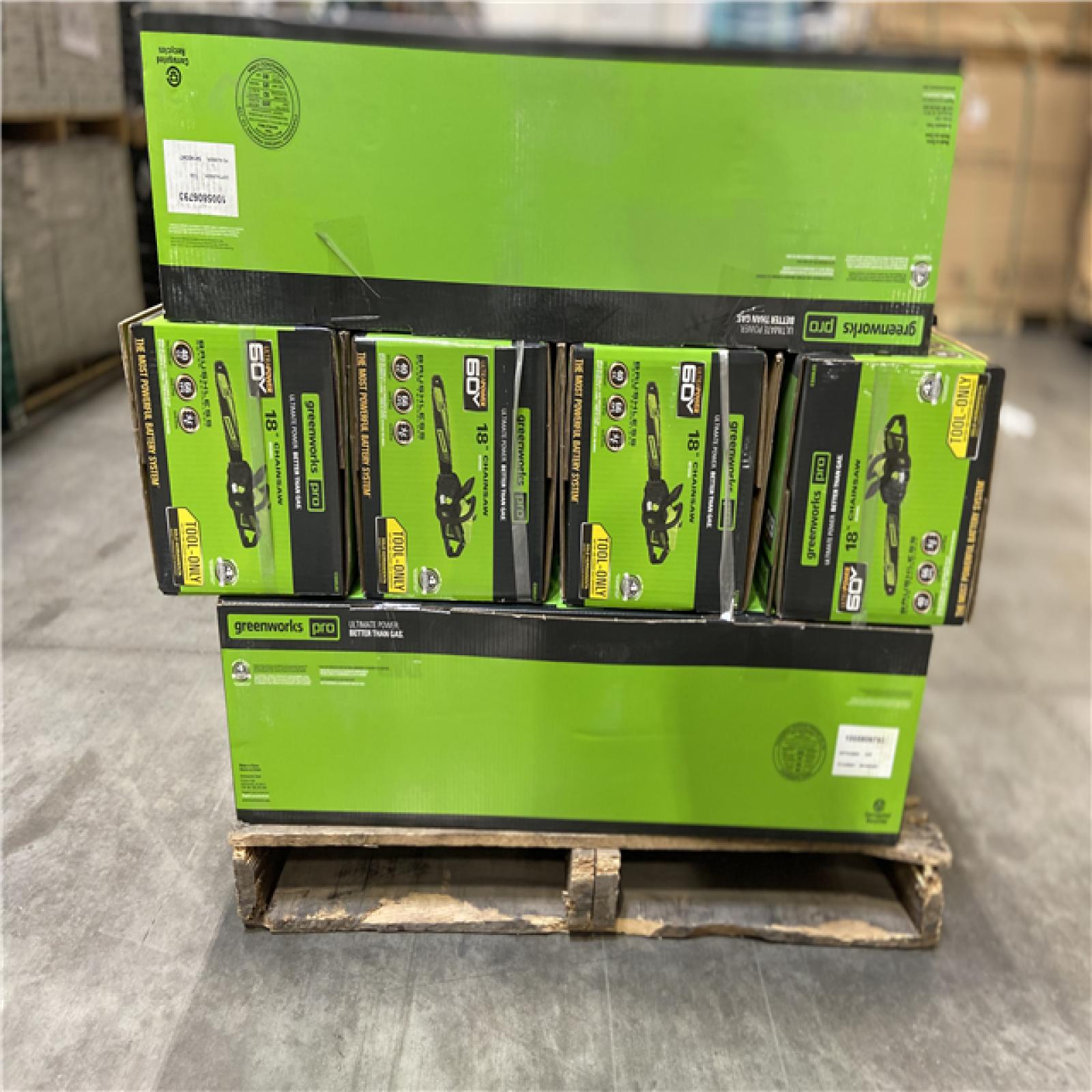DALLAS LOCATION - Greenworks Pro Bare Tool 60-Volt Max Lithium Ion 18-Inch GEN2 Brushless Cordless Electric Chainsaw; Battery and Charger Not Included 15 (UNITS)