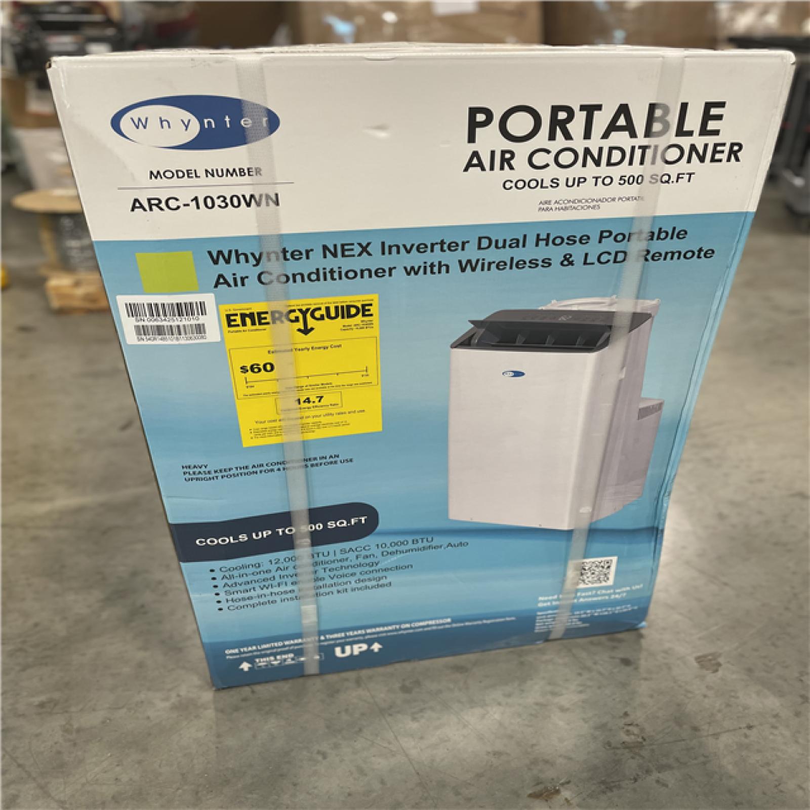 DALLAS LOCATION- WHYNTER NEX 10 000 (DOE) BTU Inverter Portable Air Conditioner Cools 500 sq. ft. with Dehumidifier