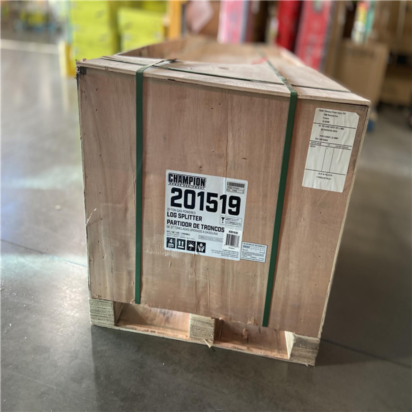 DALLAS LOCATION - Champion Power Equipment 37 Ton 338 cc Gas Powered Full Beam Log Splitter w/ Vertical/Horizontal Operation and Auto Return with Hydraulic Oil