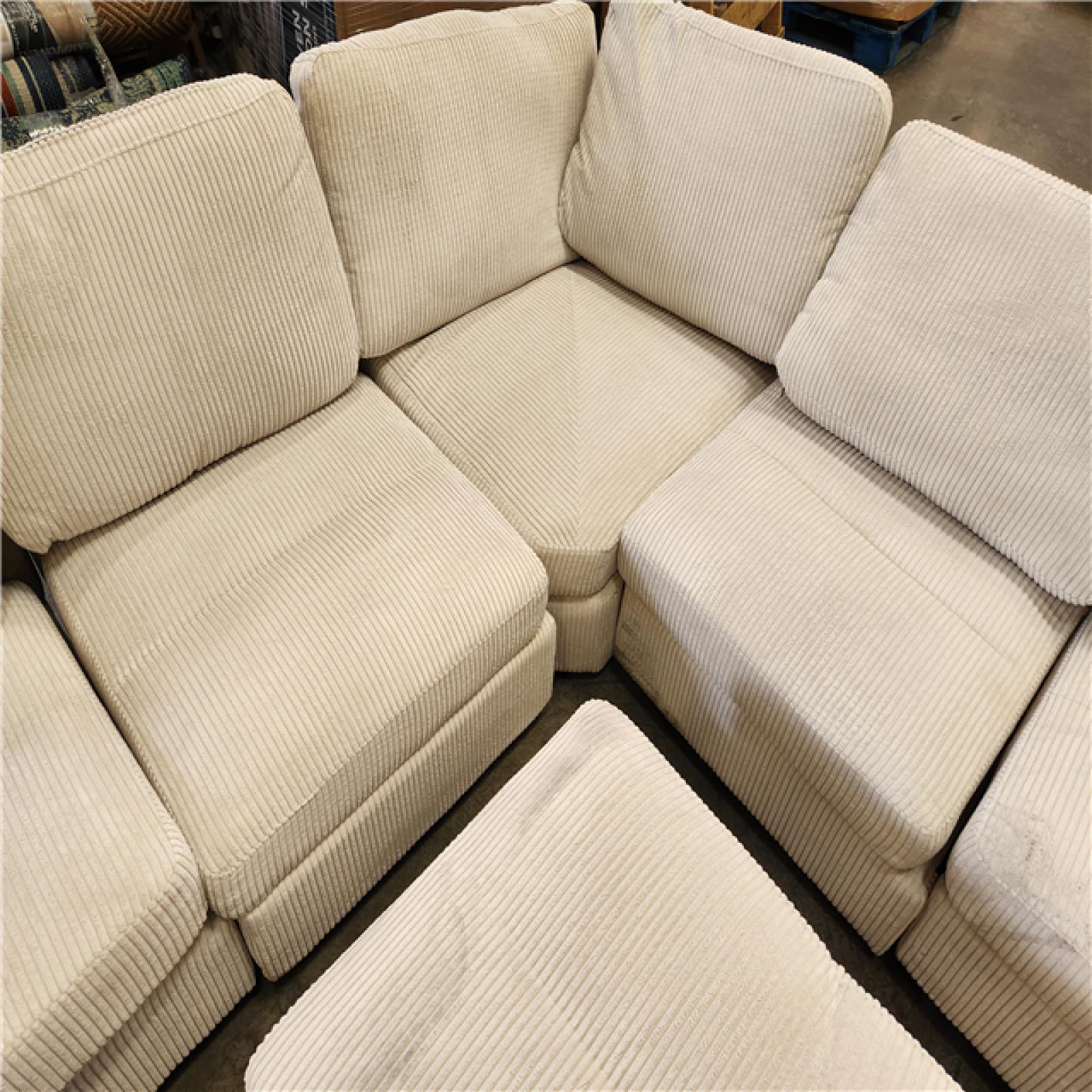 Phoenix AS-IS JEAREY 5-Piece Modern Straight Arm Corduroy Fabric L-Shaped Sectional Sofa with Ottoman in White