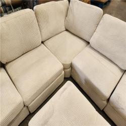 Phoenix AS-IS JEAREY 5-Piece Modern Straight Arm Corduroy Fabric L-Shaped Sectional Sofa with Ottoman in White