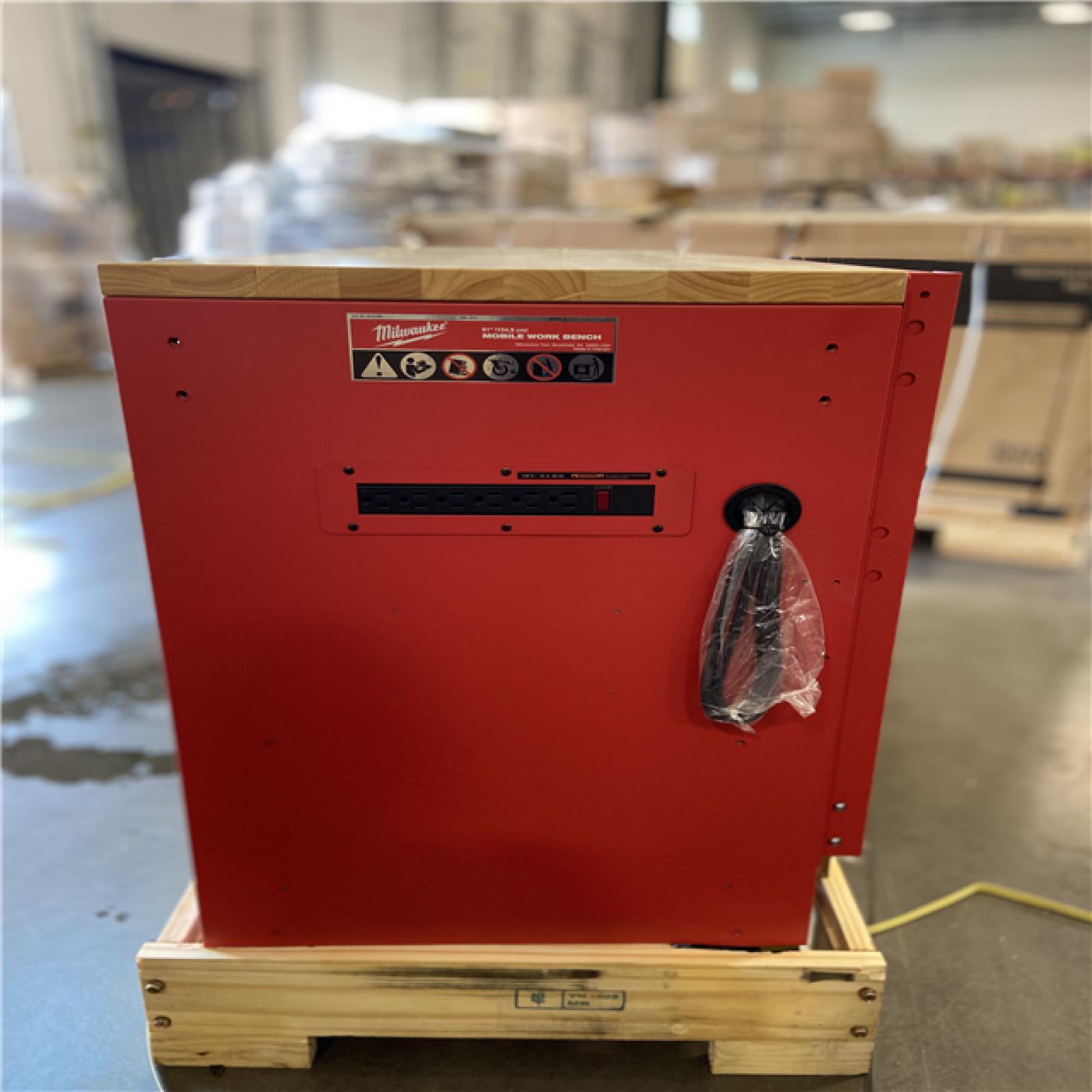 DALLAS LOCATION -  Milwaukee 61 in. 11-Drawer/1-Door 22 in. D Mobile Workbench with Sliding Pegboard Back Wall in Red/Black