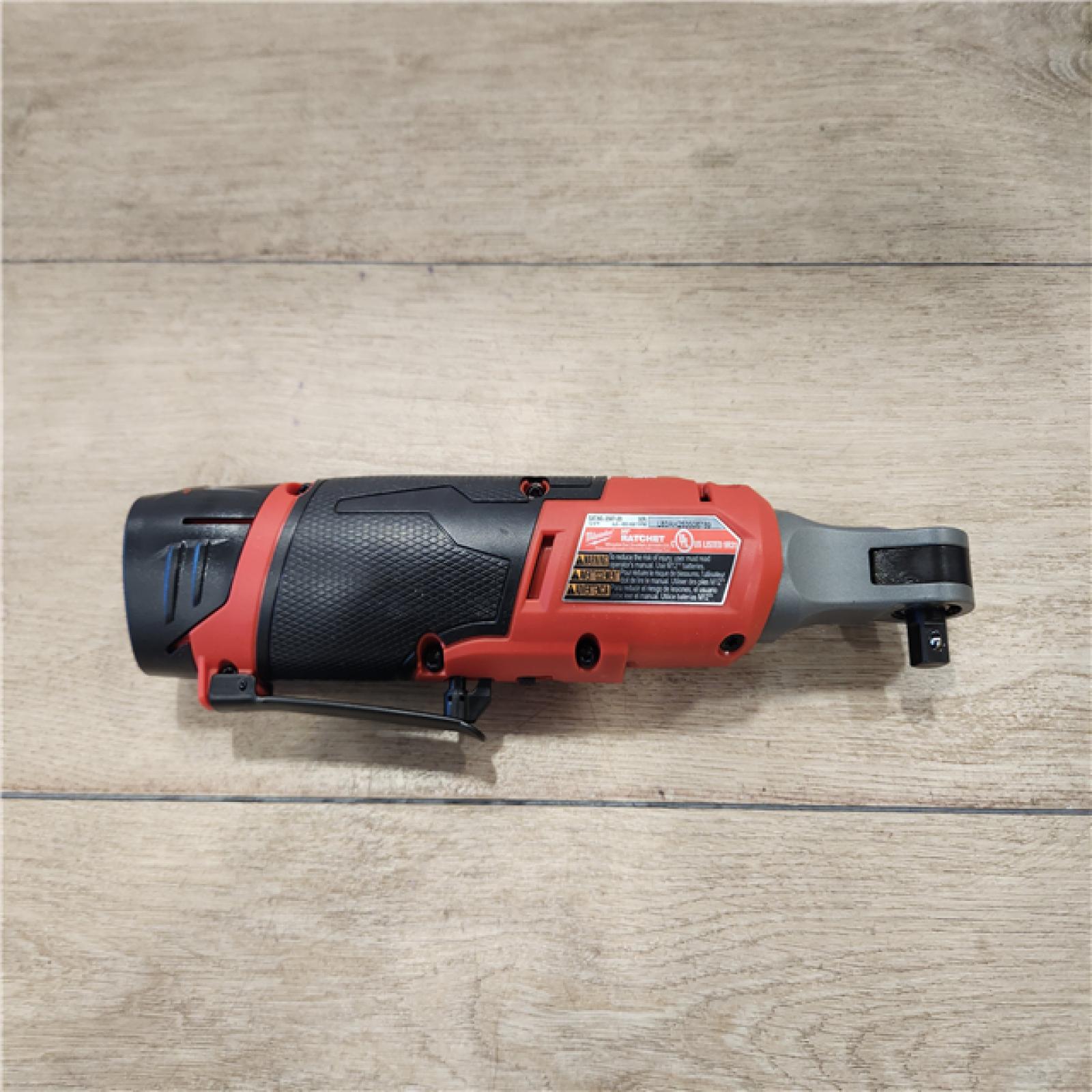 AS-IS- Milwaukee M12 FUEL 12-Volt Lithium-Ion Brushless Cordless 3/8 in. Ratchet Kit with (2) 2.0Ah Batteries  Charger & Tool Bag