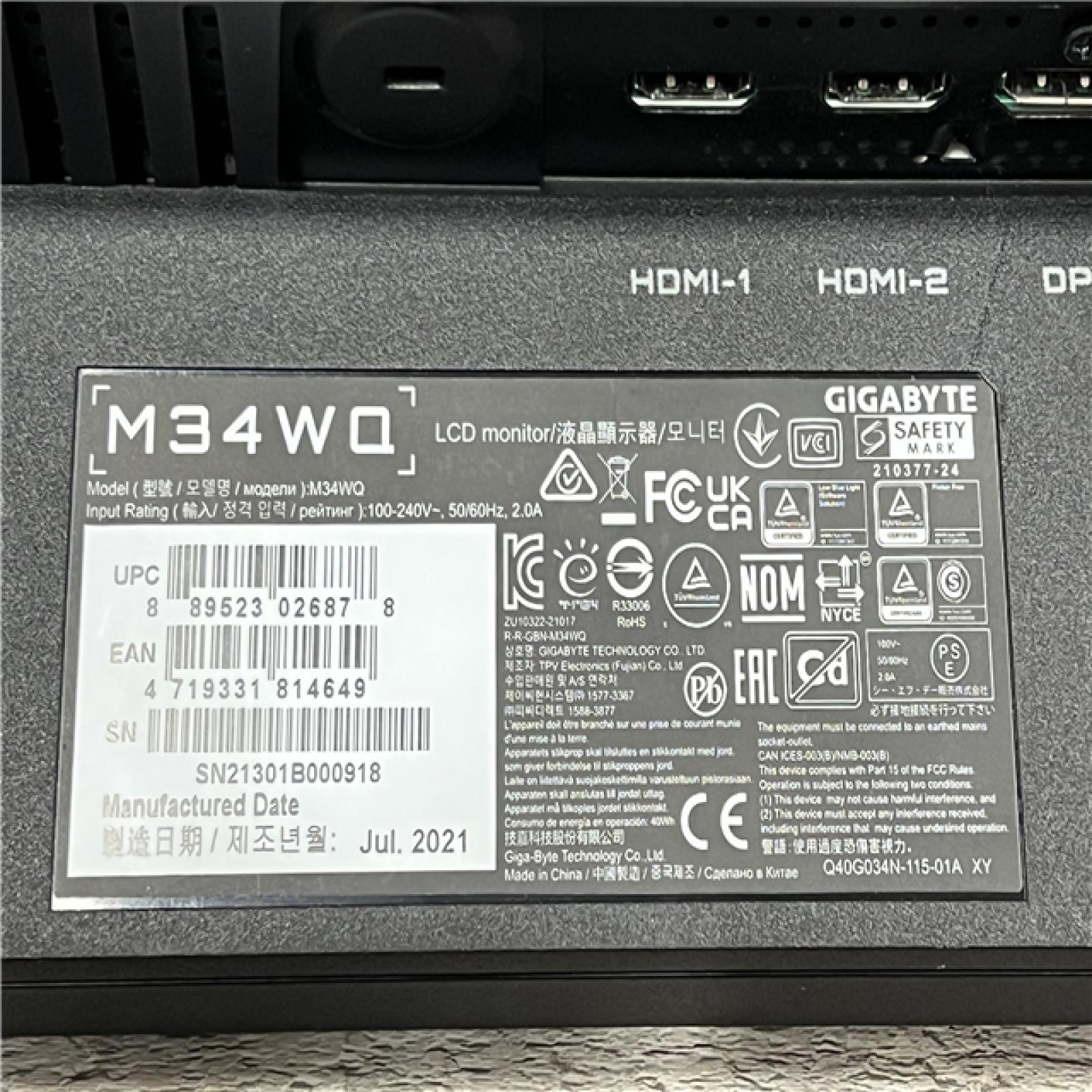 AS-IS GIGABYTE - M34WQ - 34 IPS Ultrawide Gaming Monitor