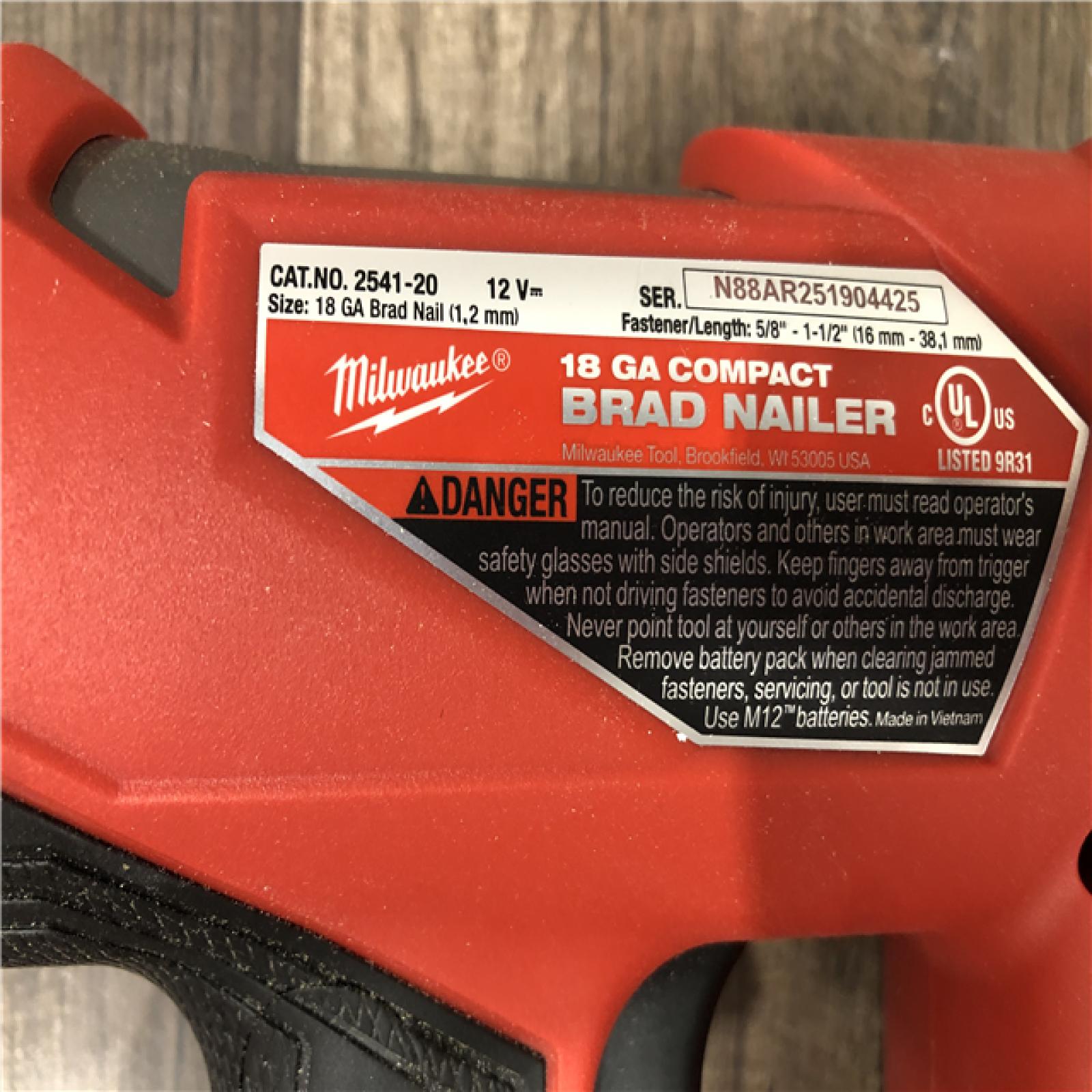 AS-IS Milwaukee FUEL 12-Volt Lithium-Ion Brushless Cordless 18-Gauge 1-1/2 in. Compact Brad Nailer (Tool Only)