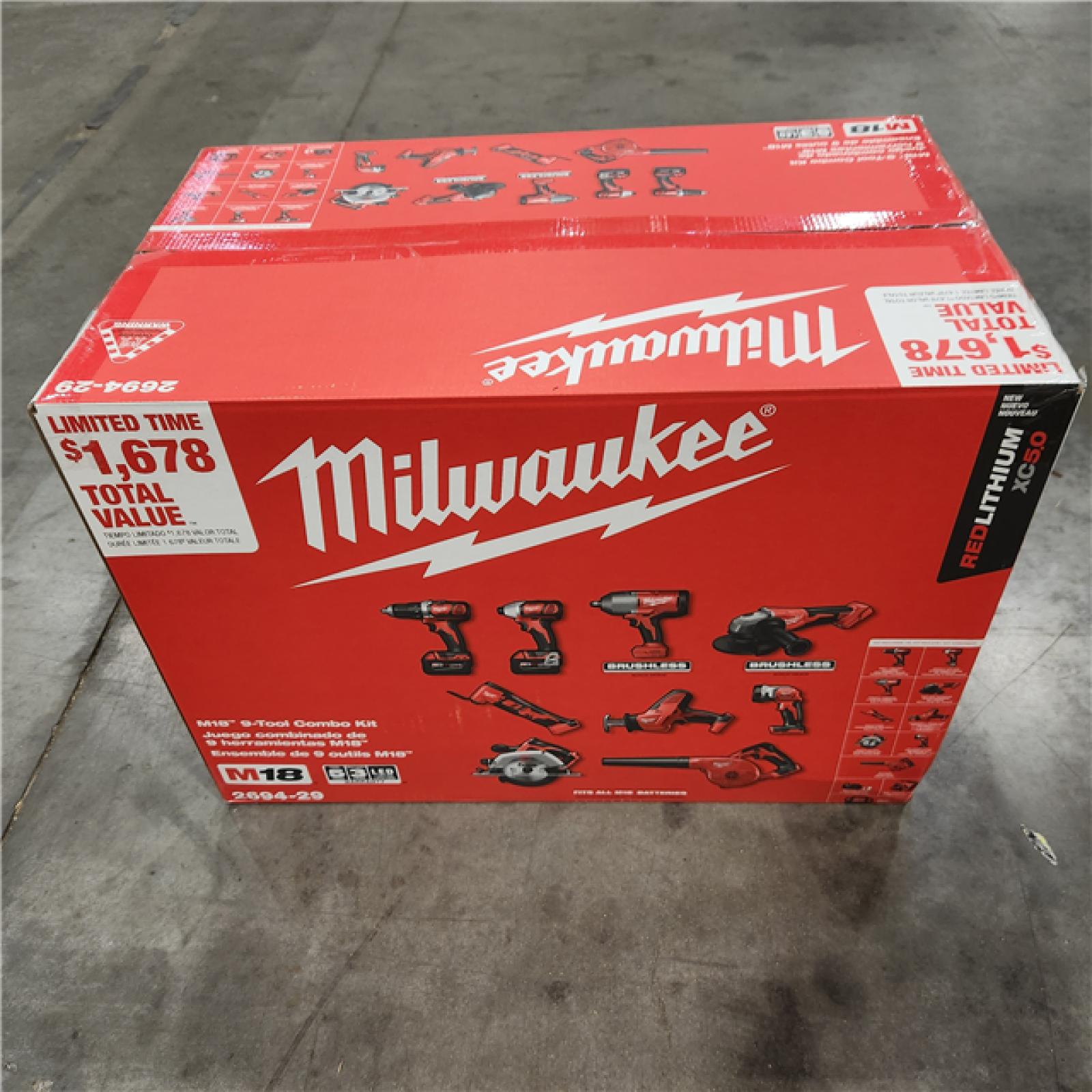 NEW- M18 18-Volt Lithium-Ion Cordless Combo Kit (9-Tool) with (2) Batteries, Charger, and Tool Bag