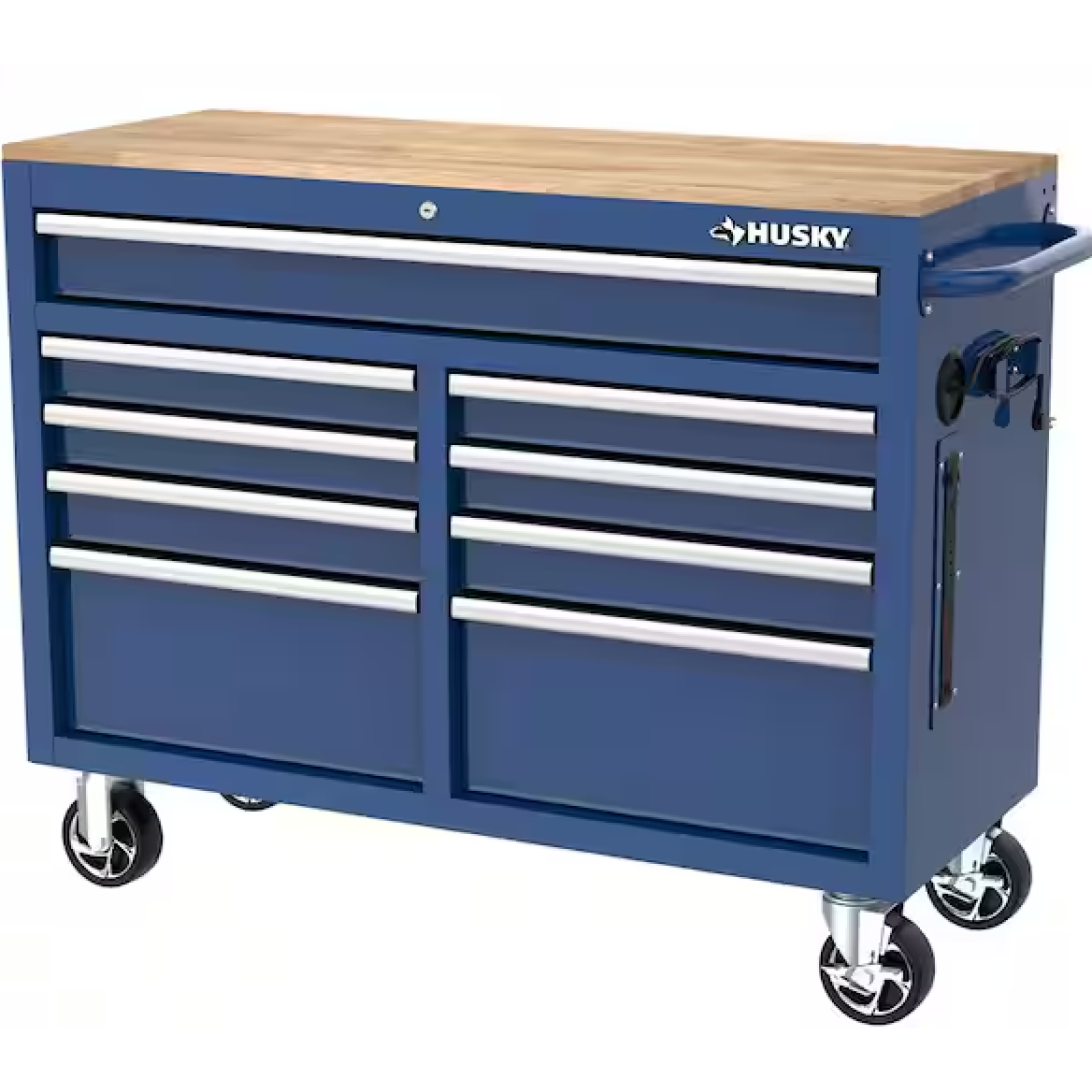 DALLAS LOCATION- AS HUSKY 46 in. W x 18 in. 9-Drawer Gloss Blue/Woodtop Mobile Workbench