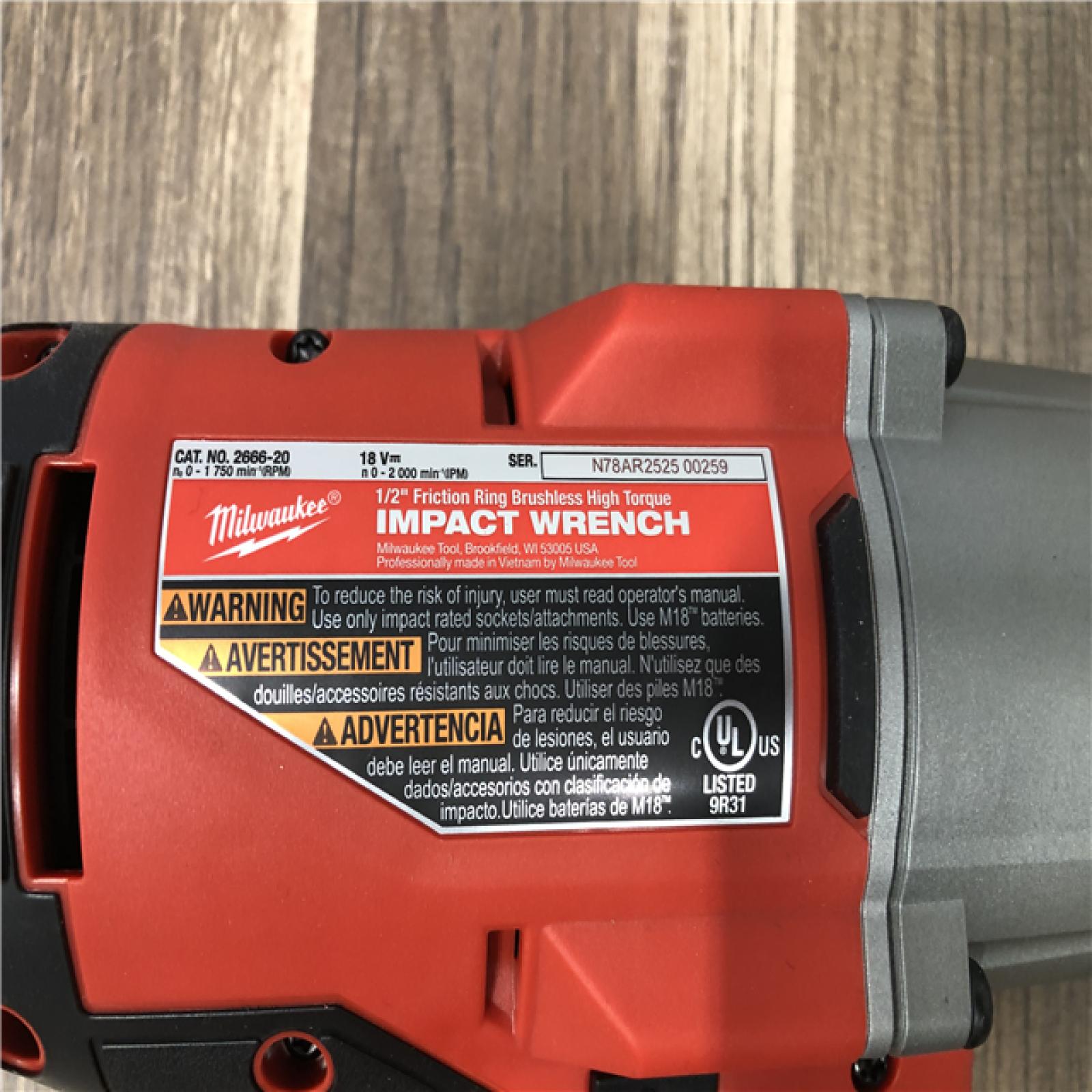 AS-IS Milwaukee 18-Volt Lithium-Ion Brushless 1/2 in. High Torque Impact Wrench with Friction Ring (Tool-Only)