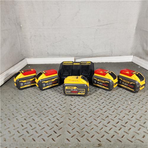 HOUSTON LOCATION - AS-IS Dewalt   DCB609 FLEXVOLT 9AH 20V BATTERYWITH DUAL PORT CHARGER (QUANTY 5) - APPEARS IN GOOD CONDITION